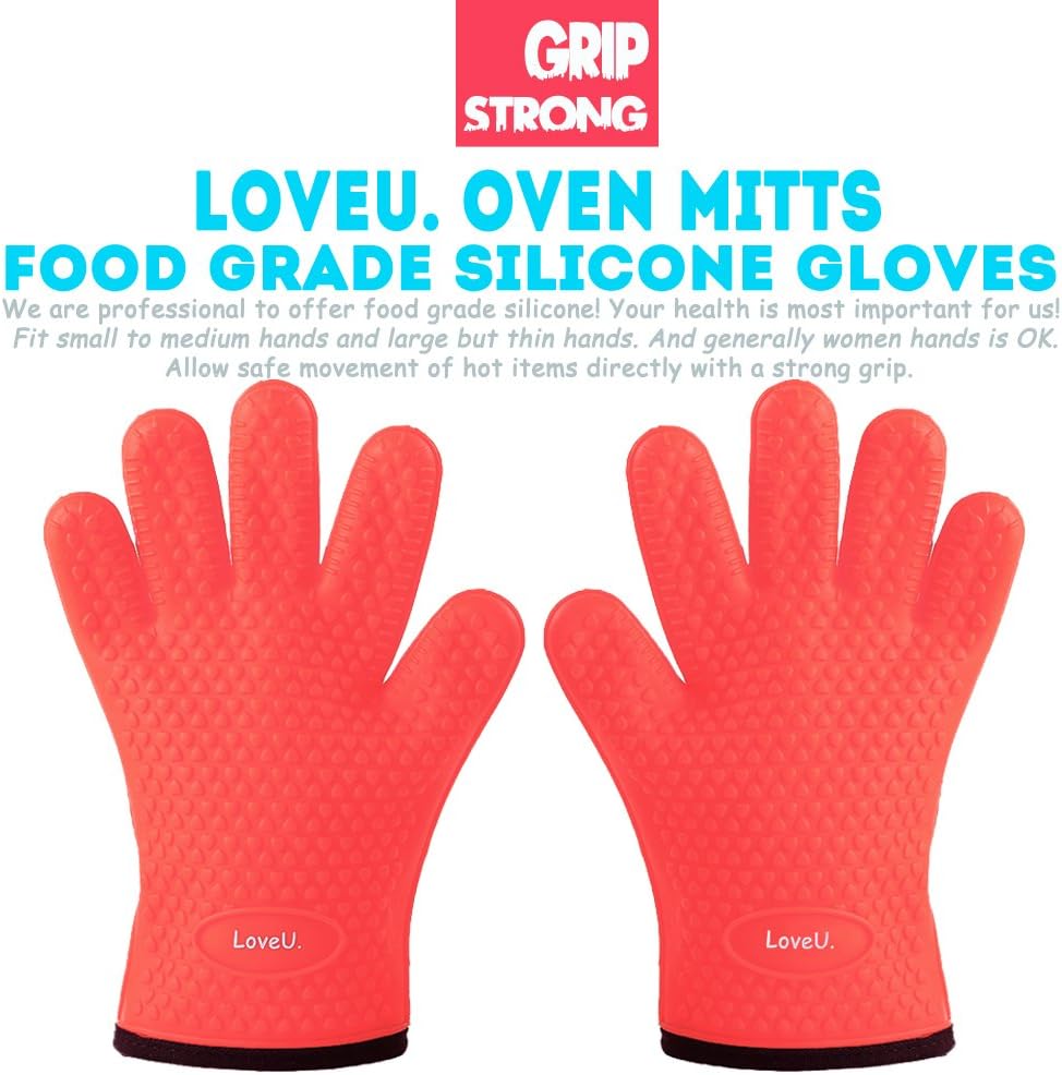 Loveuing Kitchen Oven Gloves - Heat Resistant Waterproof Non-Slip 5 Fingers