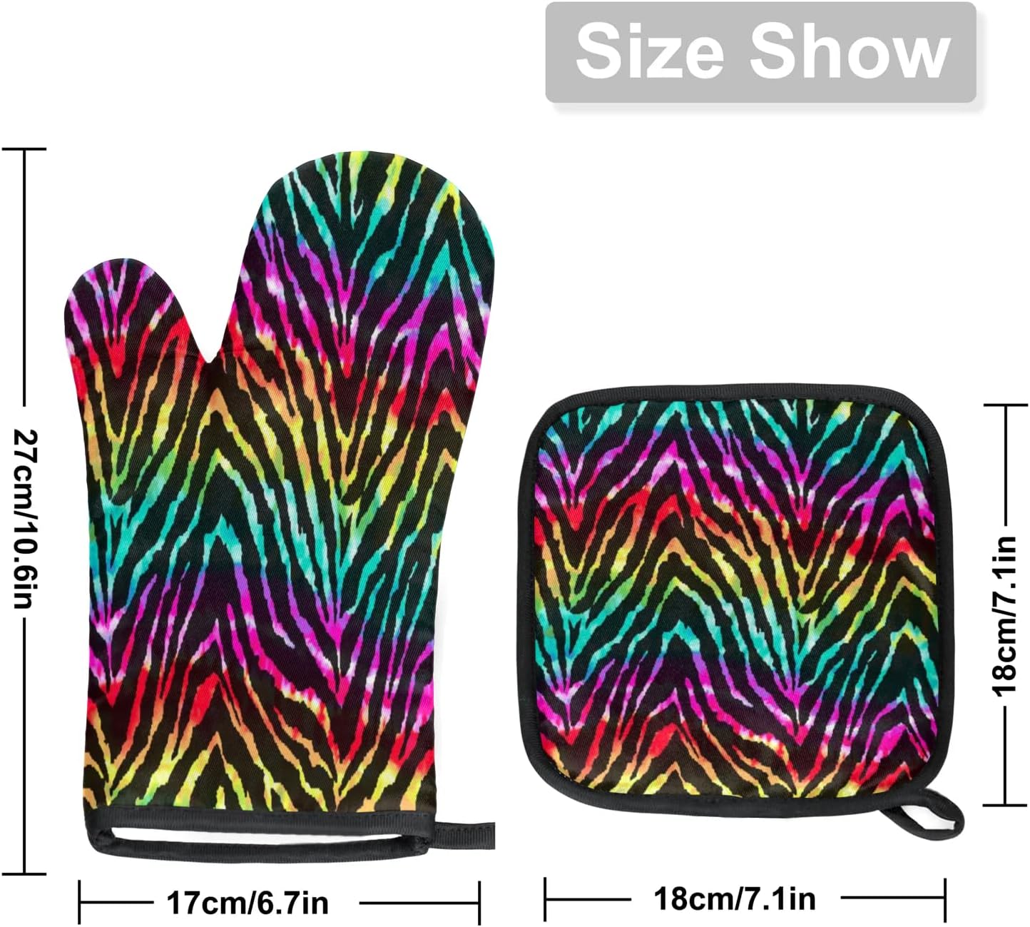 Eativisa Colored Zebra Stripes Oven Mitt Set
