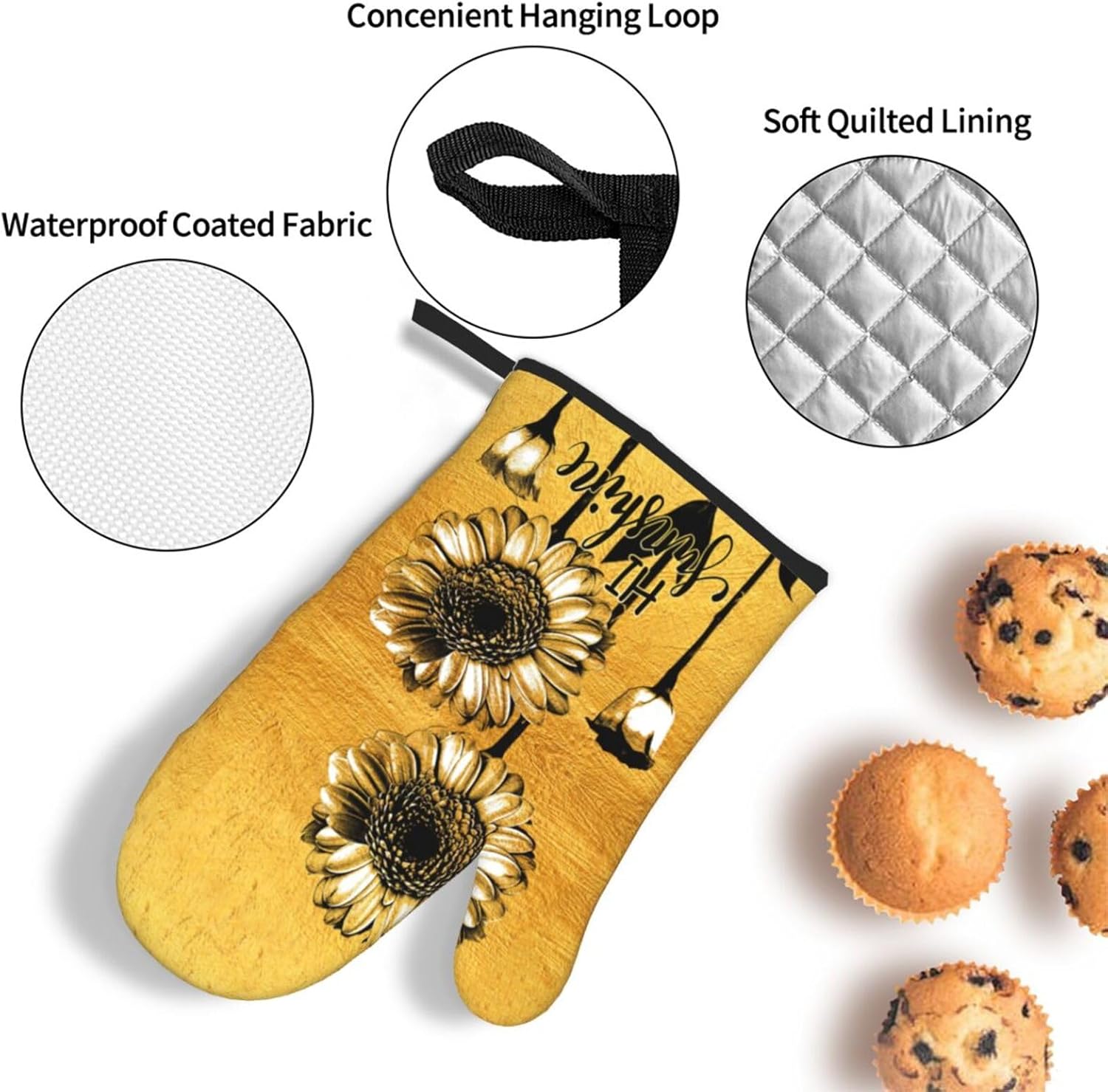 TNOKKU Sunflower Oven Mitts Set for Women