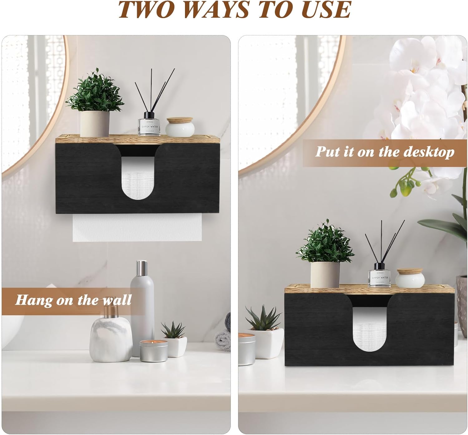 2 Pack Solid Wood Paper Towel Dispenser with Lid Wall Mount