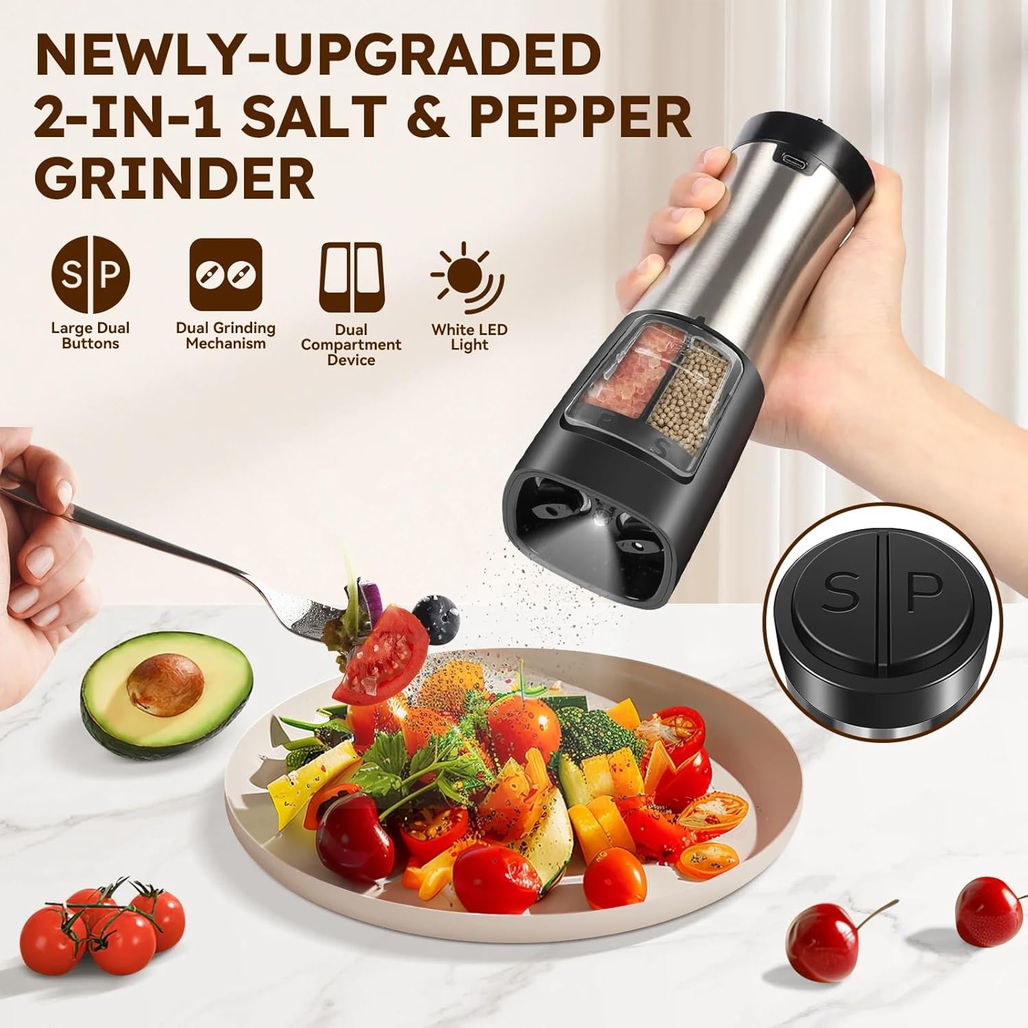 USB Rechargeable 2 in 1 Salt Pepper Grinder Set