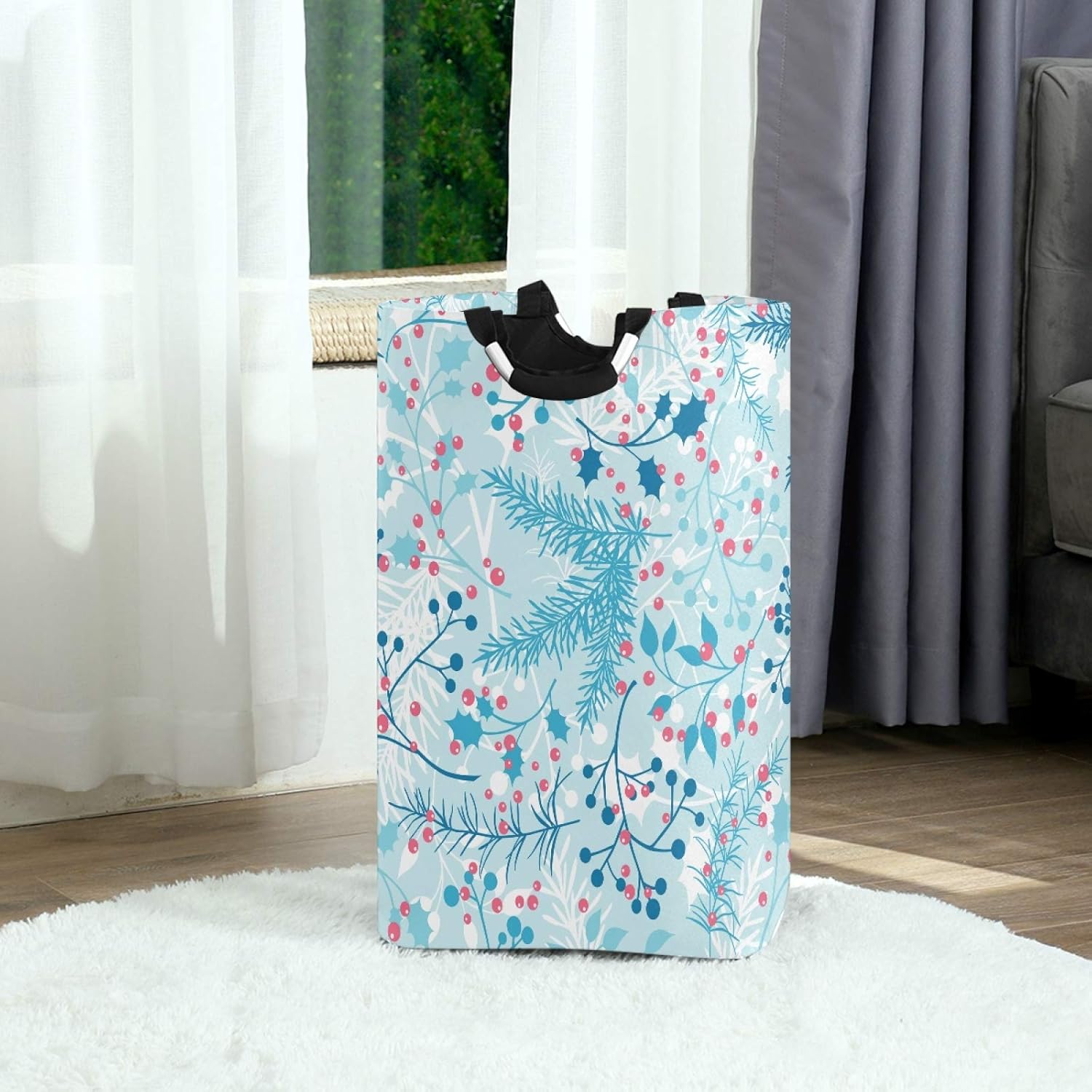 Susiyo Blue Winter Plants Laundry Basket Foldable