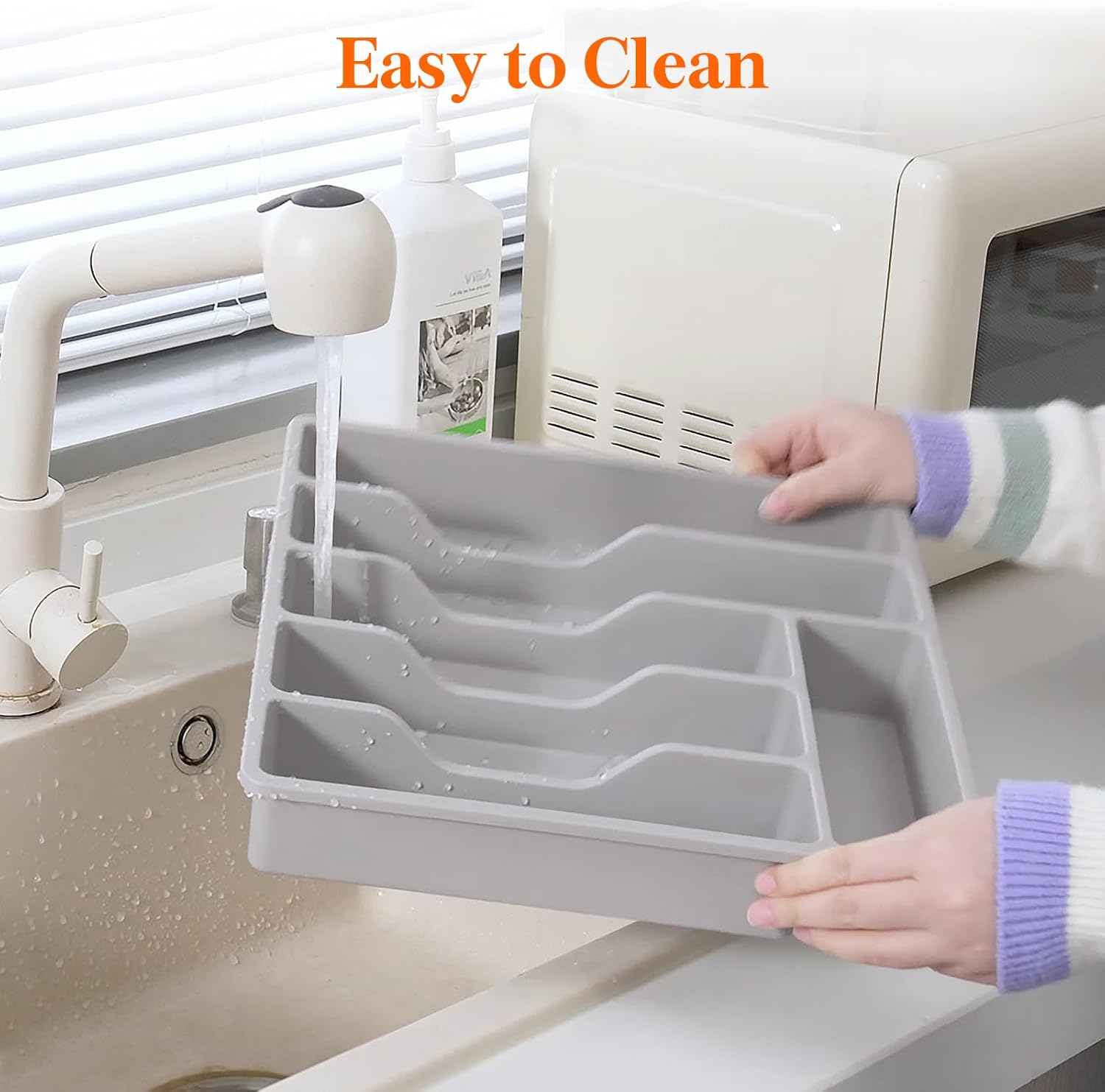 Lifewit 6 Compartment Silverware Organizer with Lid 2 Pack Gray