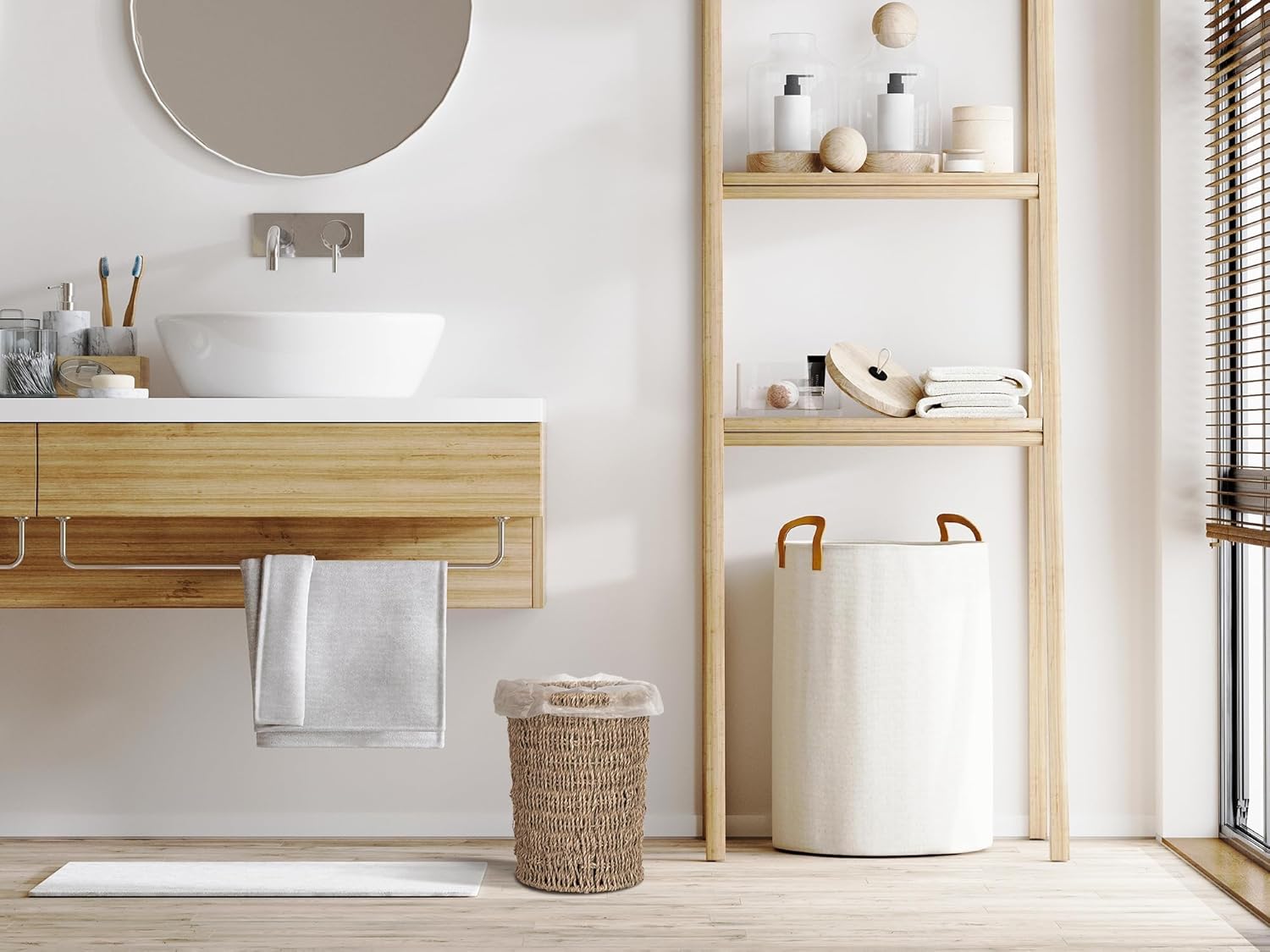 StorageWorks Wicker Trash Can Small Seagrass Waste Basket for Home