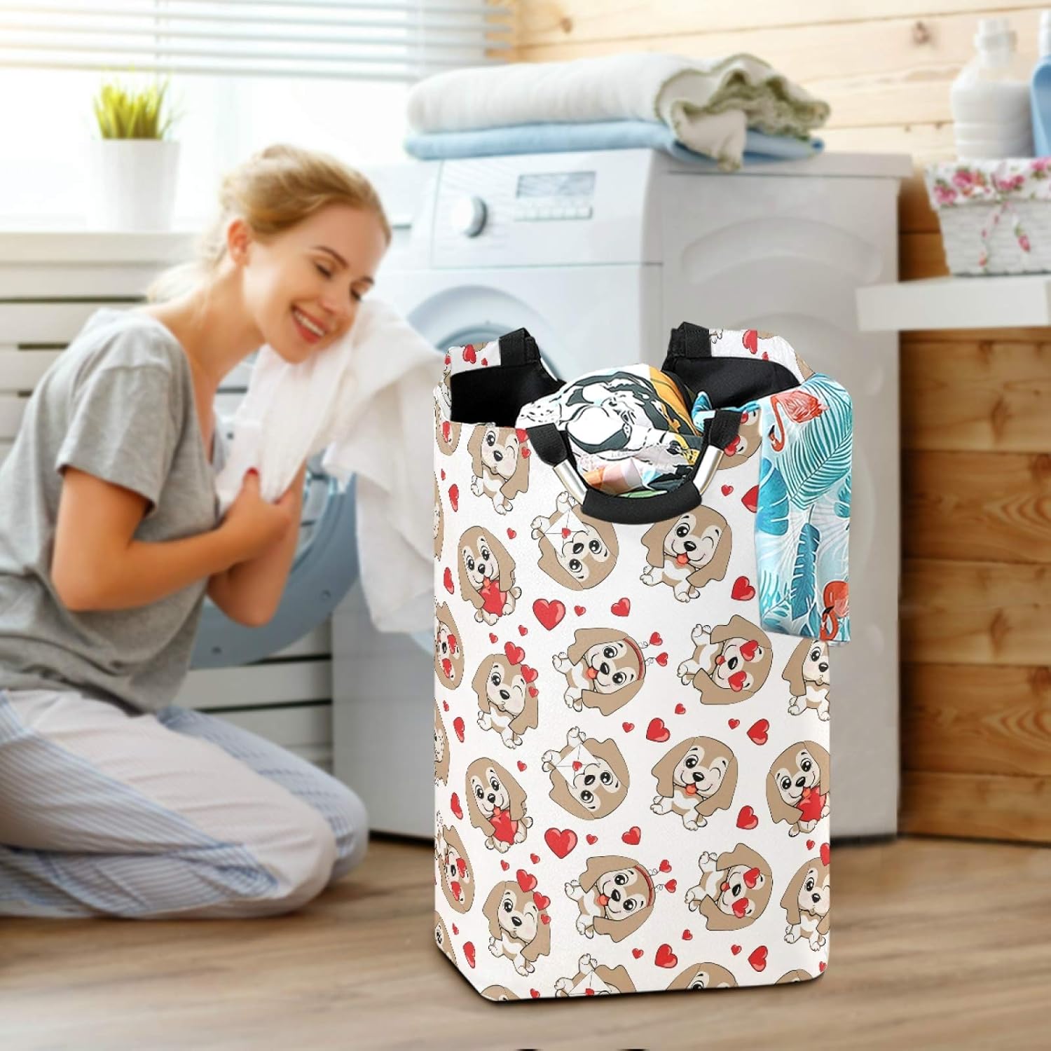 Susiyo Foldable Laundry Basket with Handles and Waterproof Interior