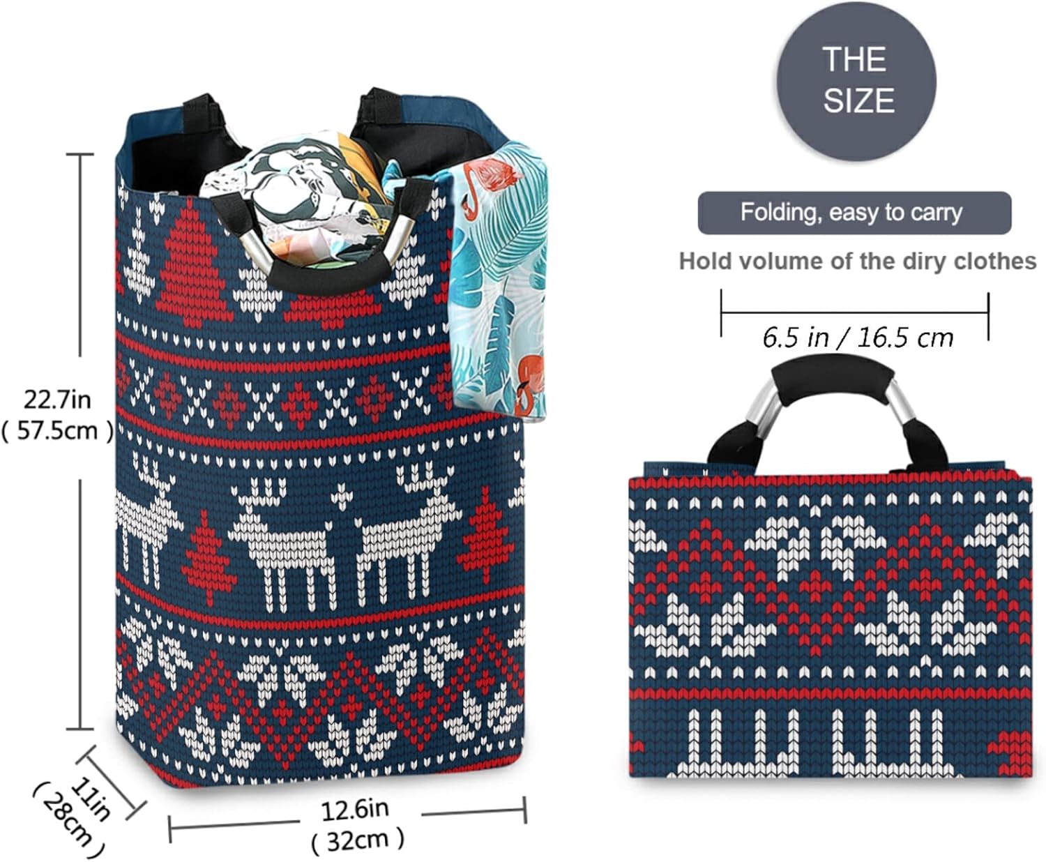 visesunny Foldable Laundry Basket Reindeer Pattern