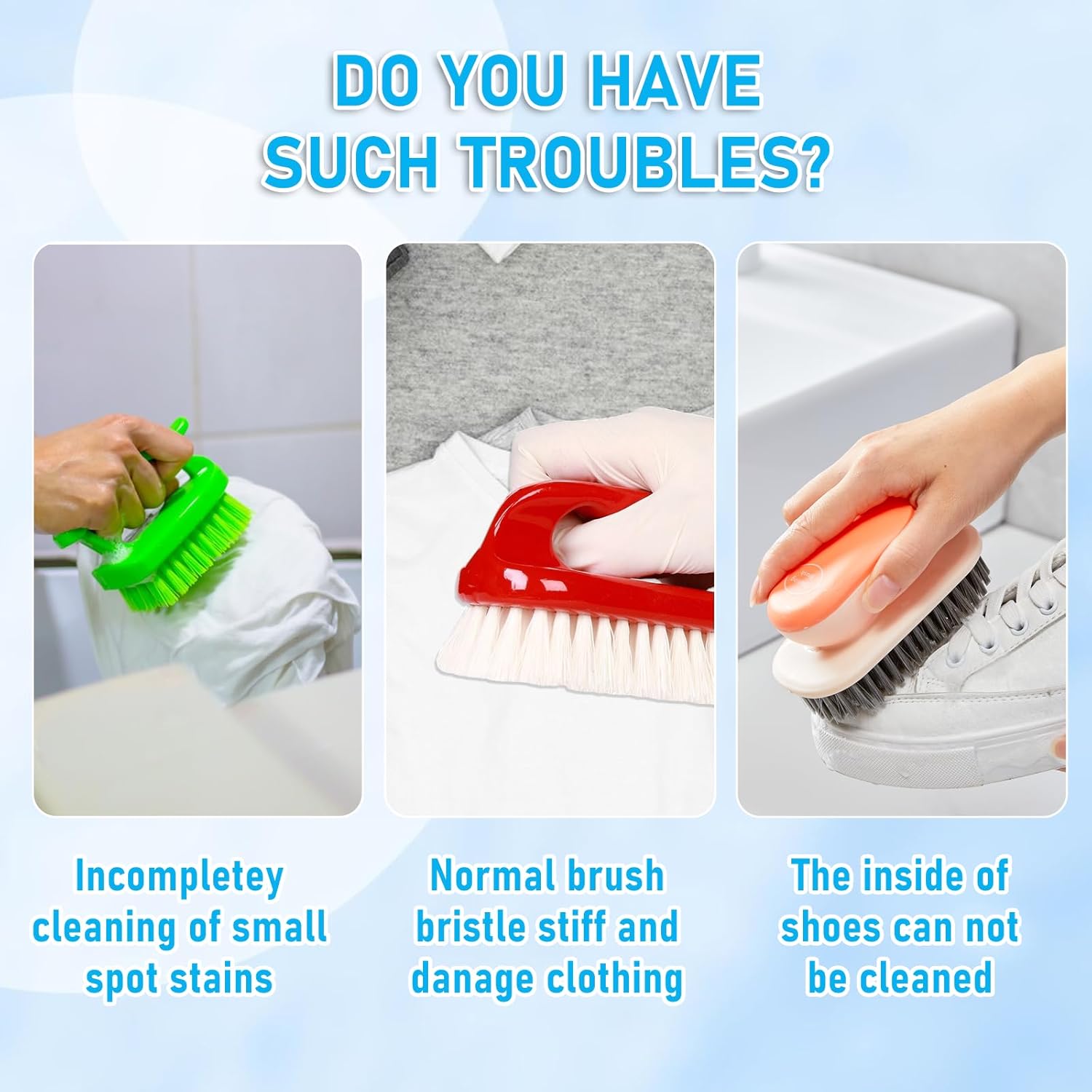 Ouligay Soft Bristle Laundry Stain Brush for Delicate Fabrics