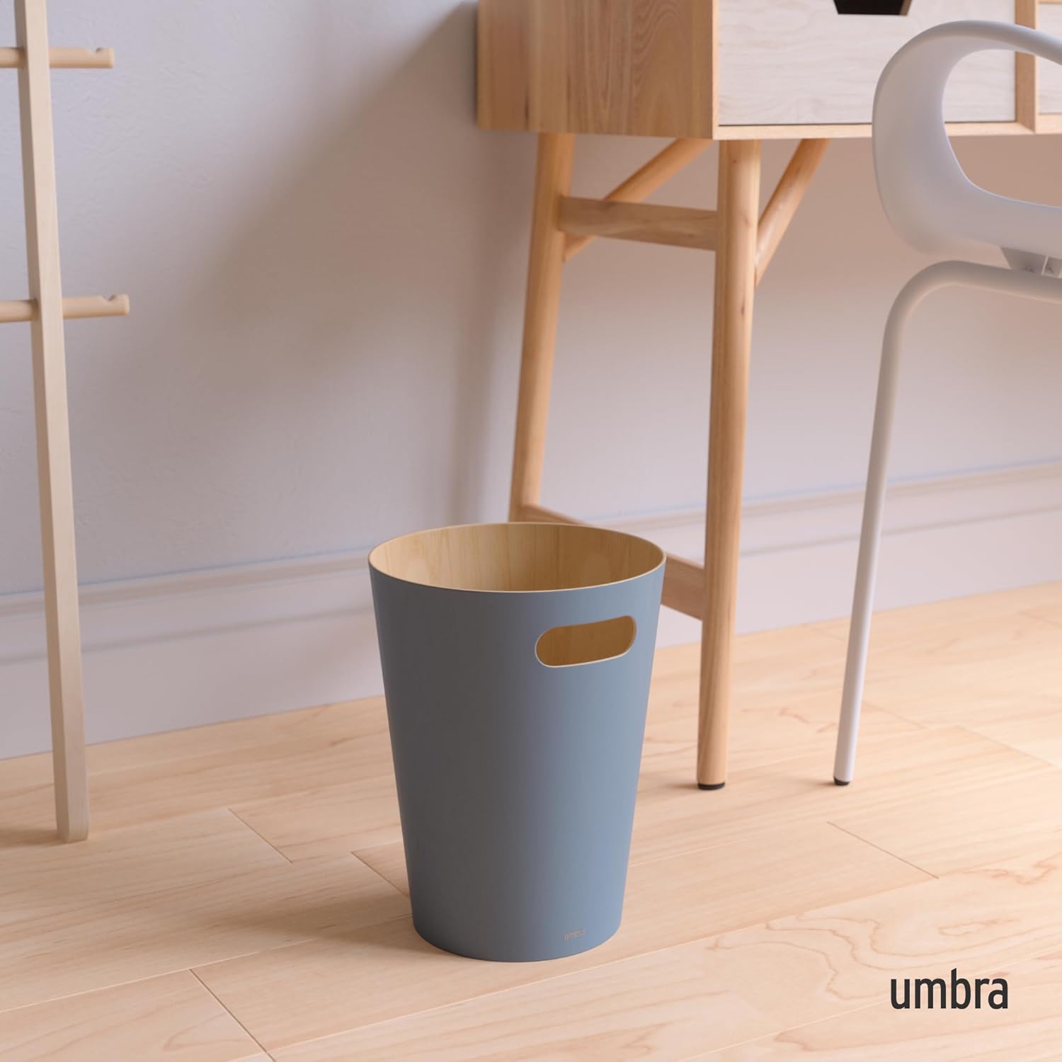 Umbra Woodrow 2-Gallon Wooden Trash Can Slate Blue