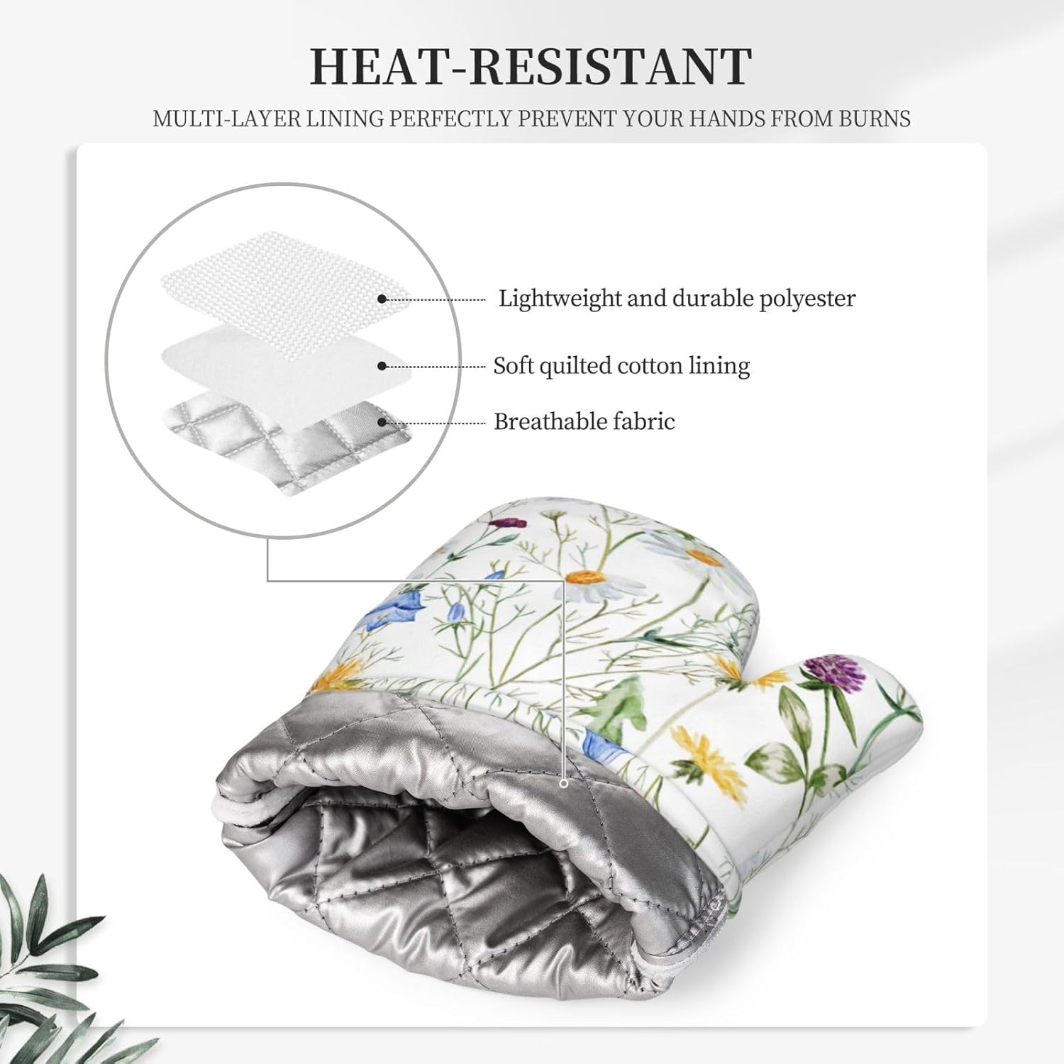 CEVIOLINRE Watercolor Wildflowers Oven Mitts Set