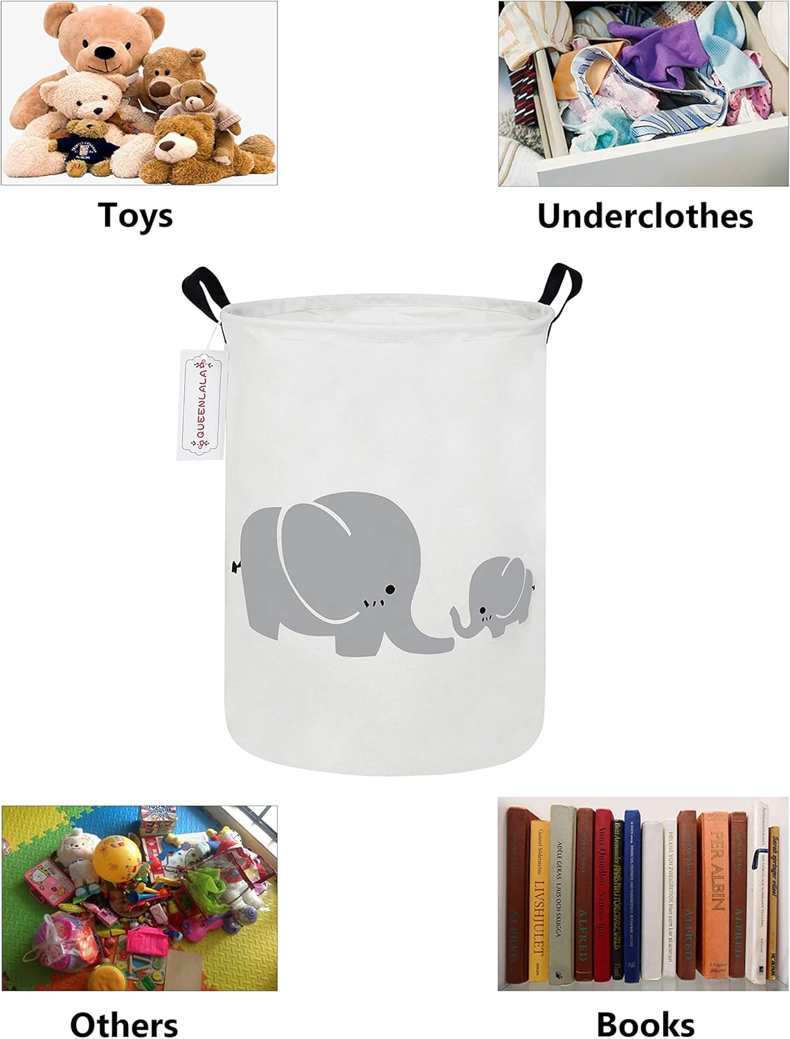QUEENLALA Collapsible Laundry Basket with Elephant Design
