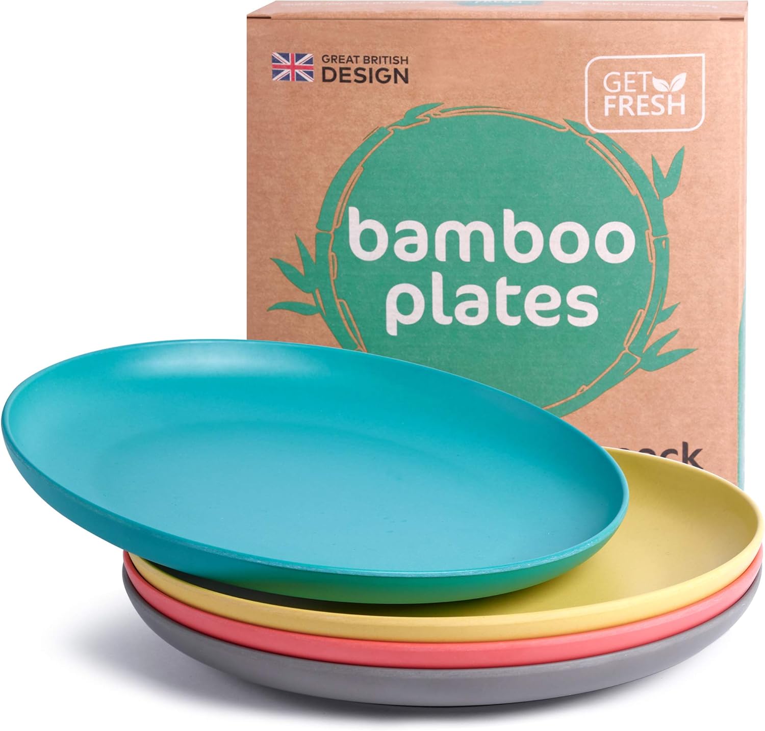 GET FRESH Bamboo Kids Plates 4-Pack Set