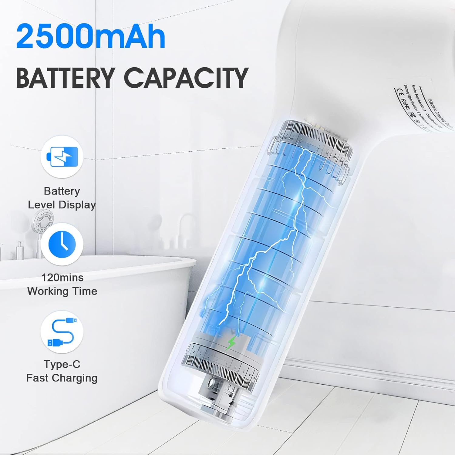 WWOAA Electric Spin Scrubber with Digital Display and 4 Replaceable Heads