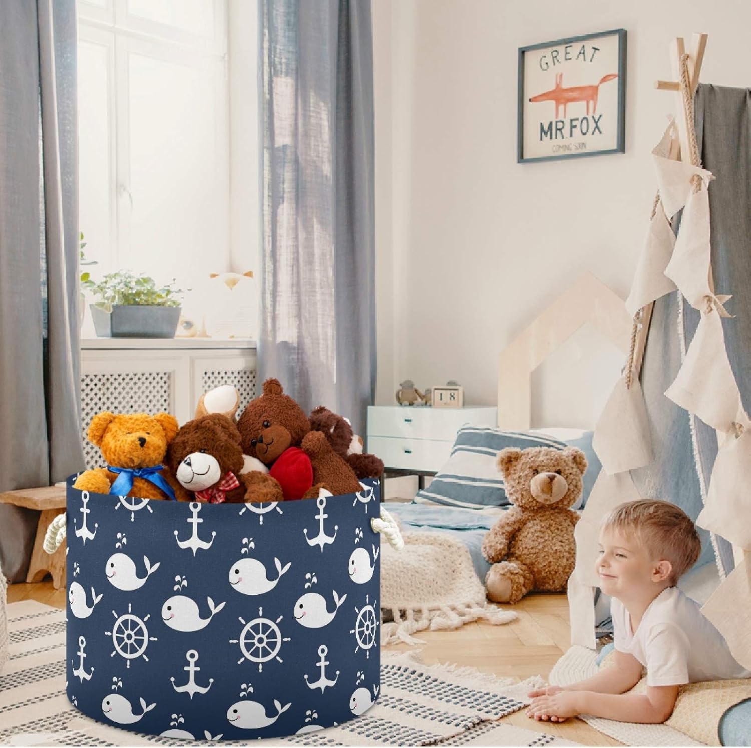 Visesunny Collapsible Laundry Basket with Cotton Handles 1