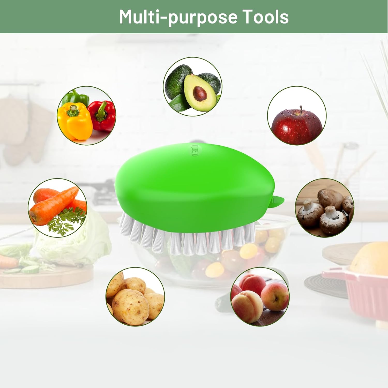 2pcs Vegetable Brush with Non-Slip Grip and Dots Remover