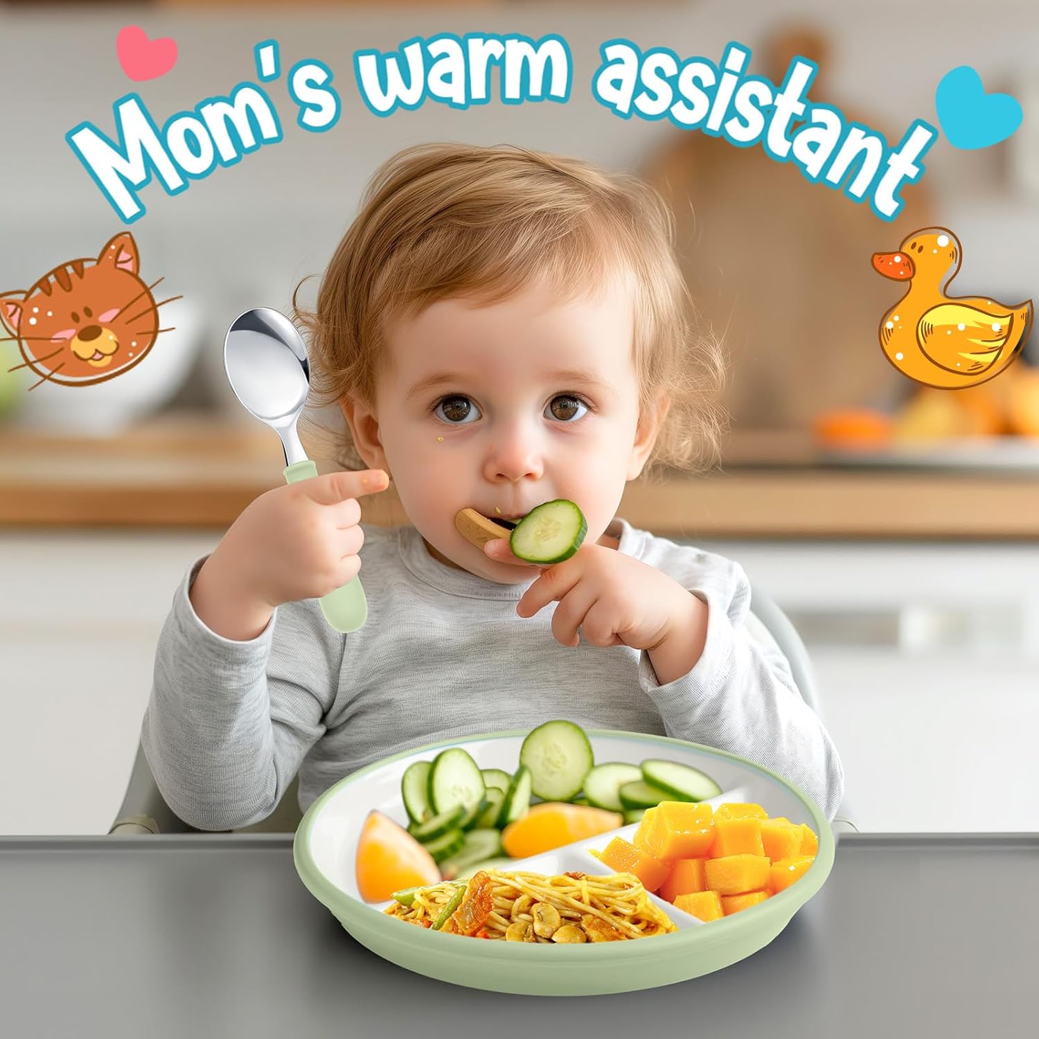 Teenyyou 3 Pack Toddler Plates with Cutlery Set