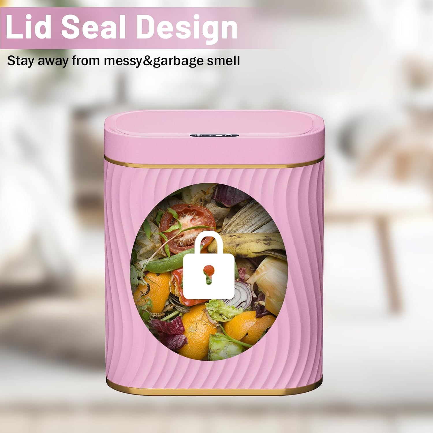 Steo Spce Automatic Touchless Trash Can 26 Gallon Gold Pink