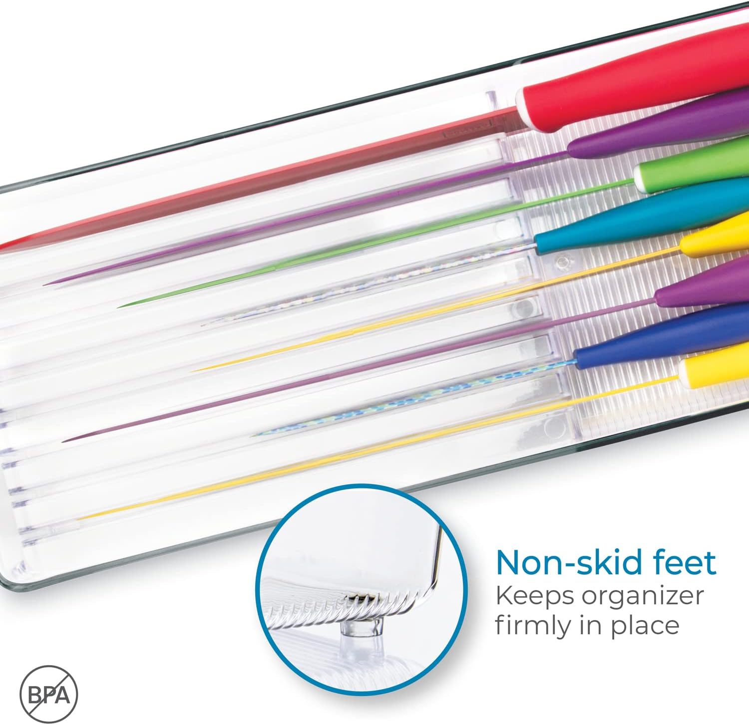 InterDesign Linus Kitchen Knife Storage Drawer Organizer - Clear