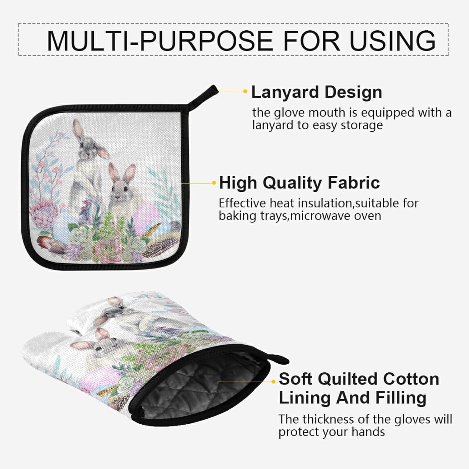 Aflyko Bunny Easter Oven Mitt Pot Holder Set