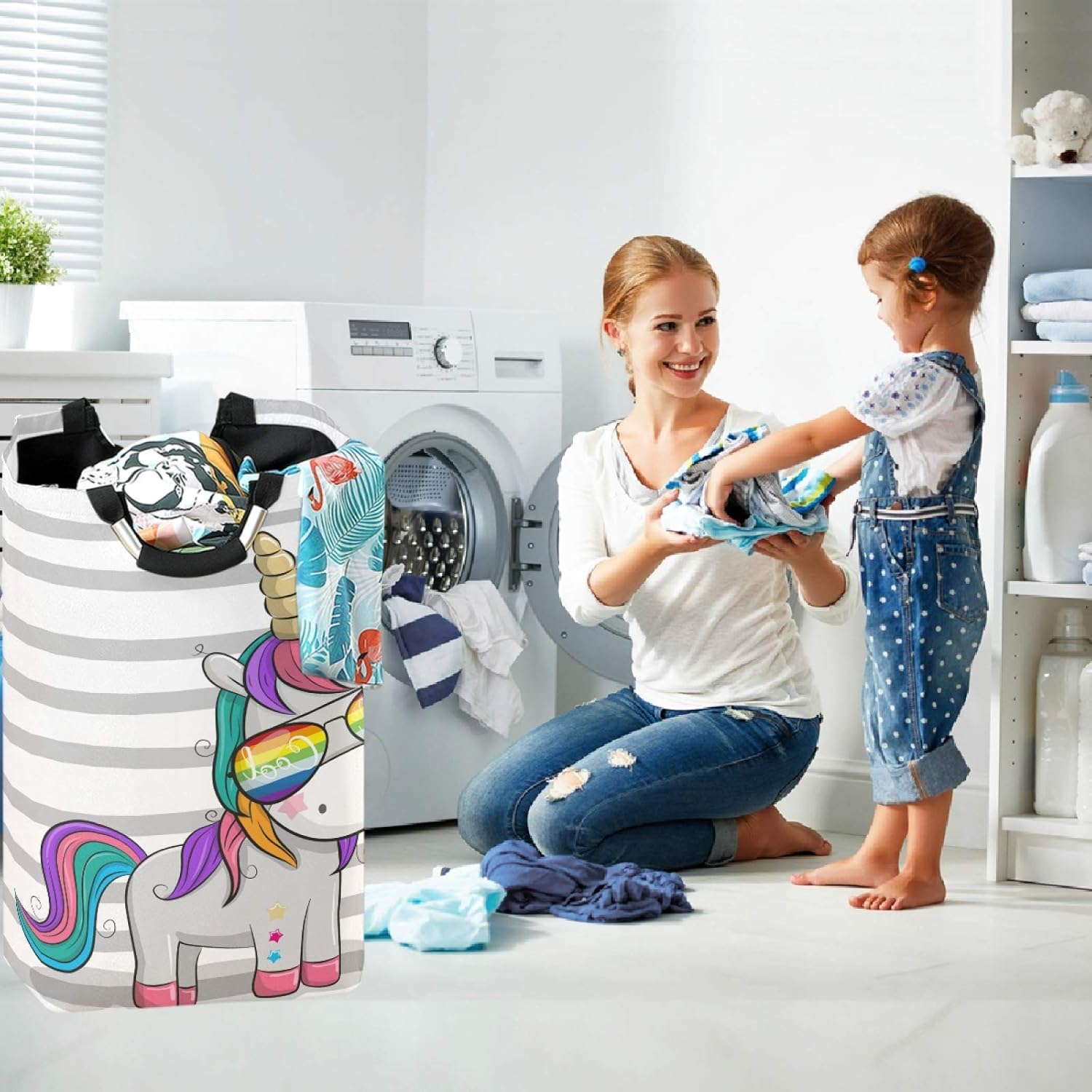 Visesunny Foldable Laundry Hamper with Cool Stripe Design