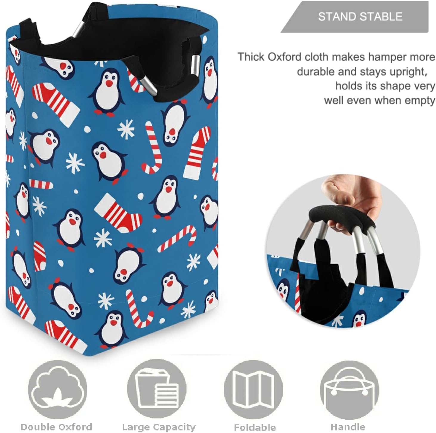 visesunny Foldable Laundry Hamper with Penguin Christmas Design