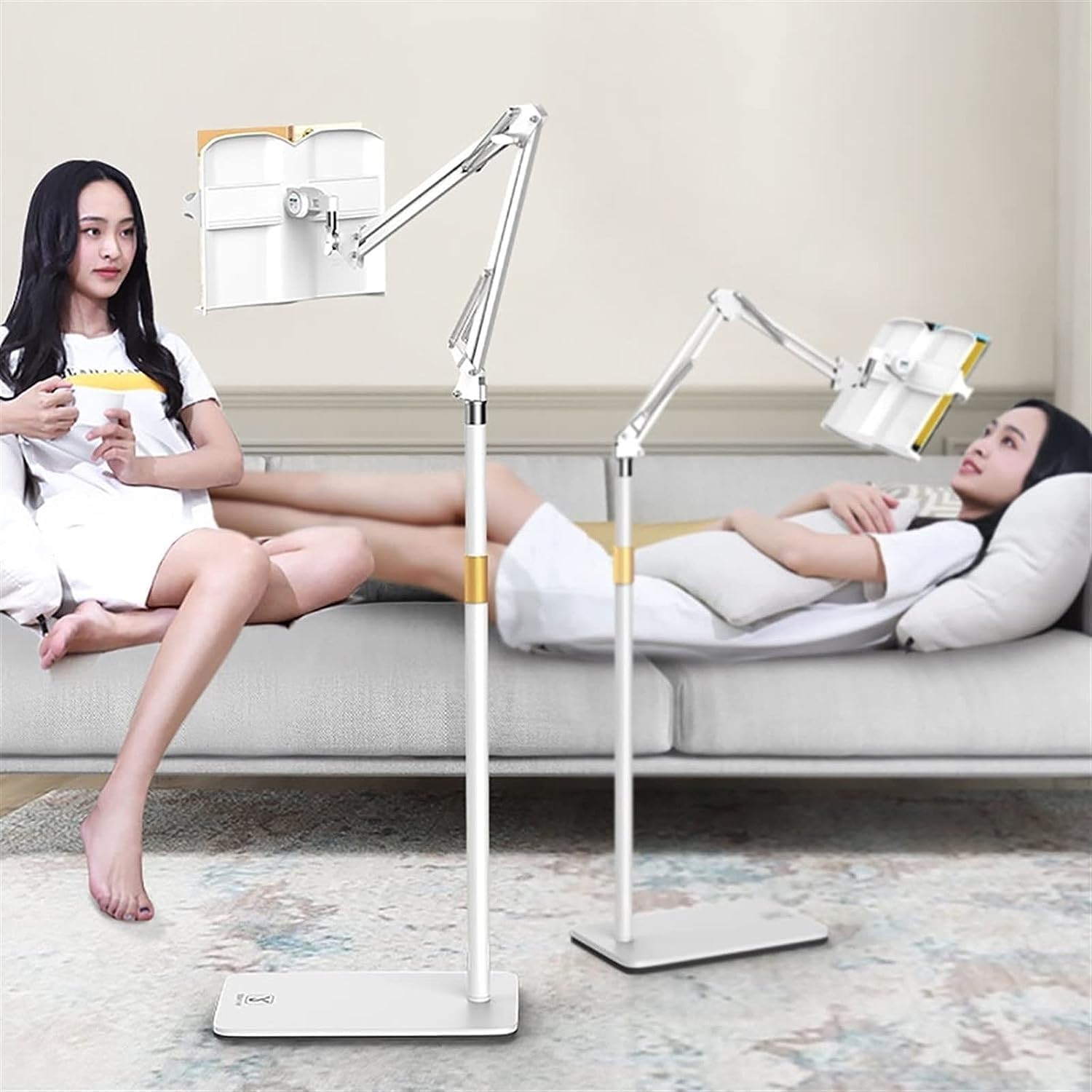 Adjustable Tablet Floor Stand for Comfortable Reading and Cooking 1