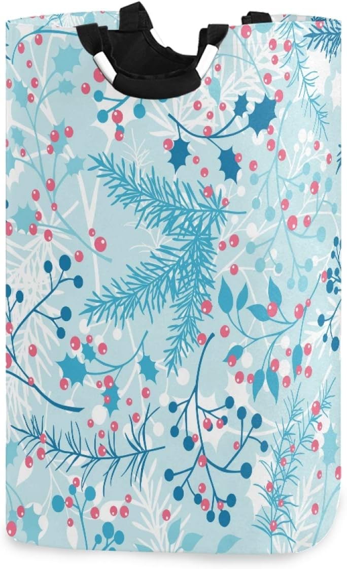 Susiyo Blue Winter Plants Laundry Basket Foldable