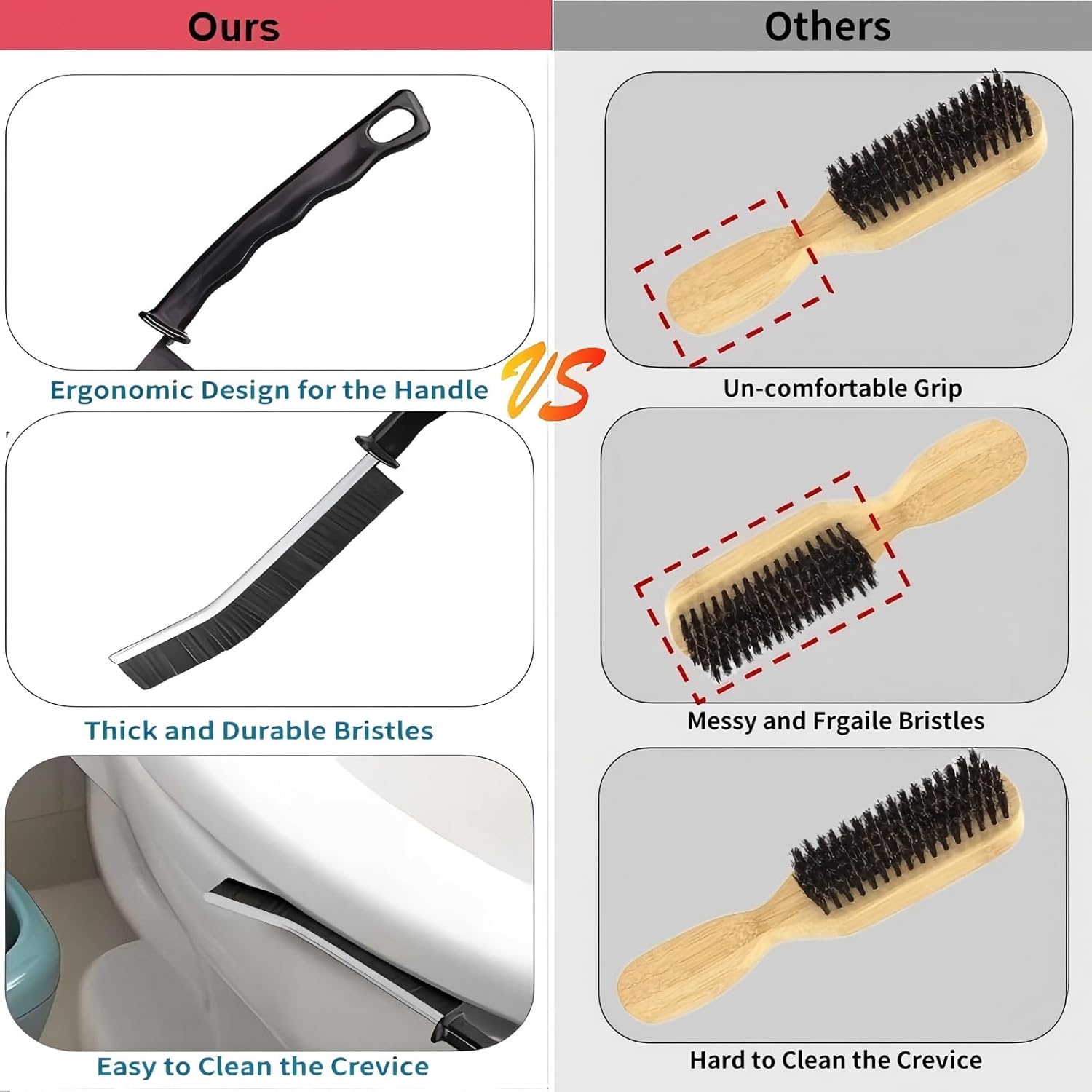 Popaice Stiff Bristle Crevice Brush 2 Pcs - Kitchen Bathroom Cleaning Tool