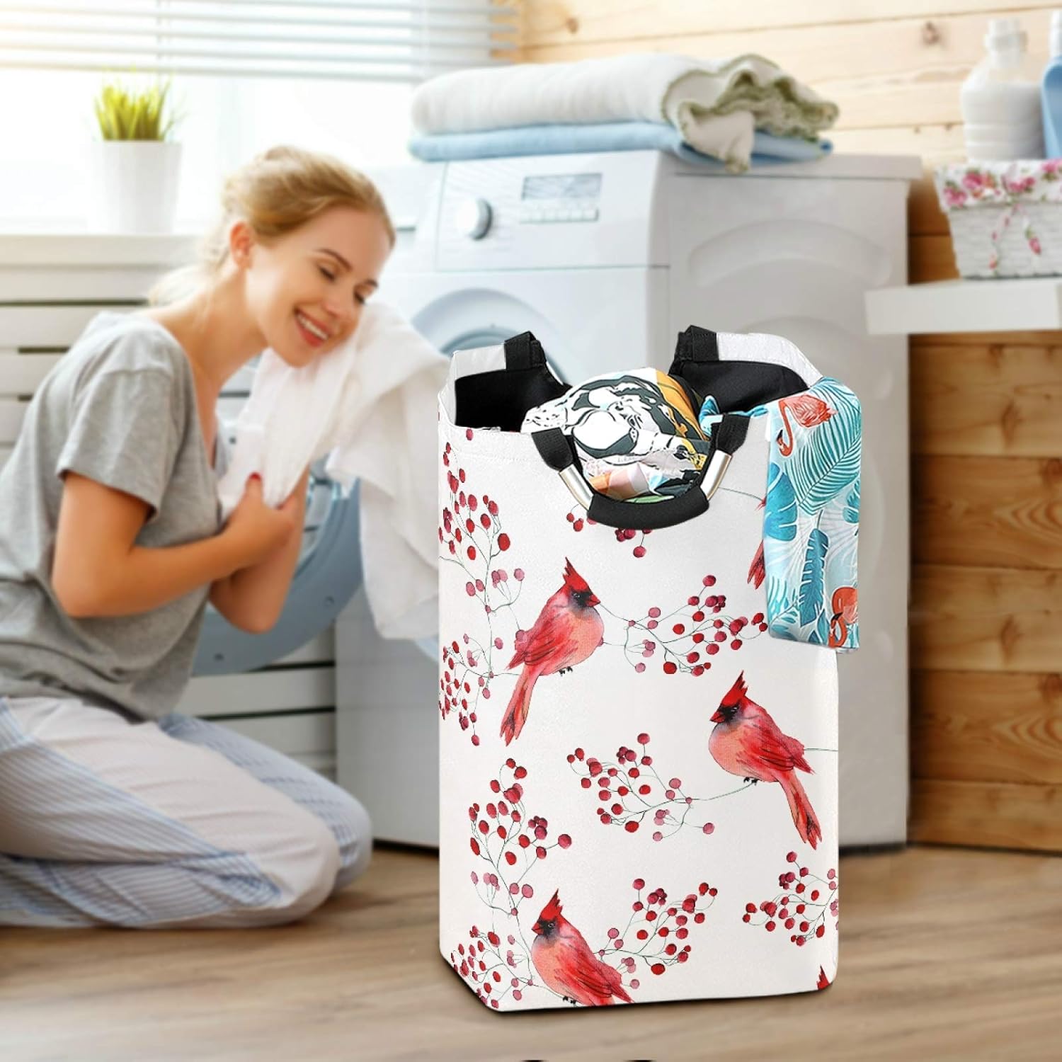 Susiyo Foldable Laundry Basket with Handles and Unique Pattern Design