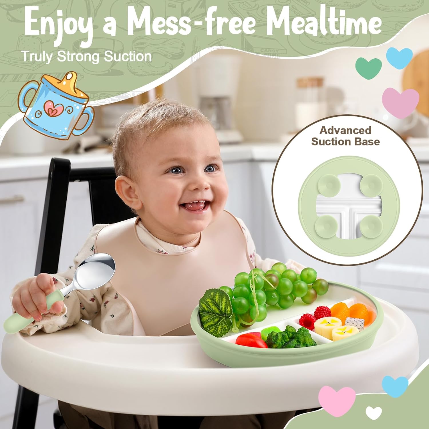 Teenyyou 3 Pack Toddler Plates with Cutlery Set