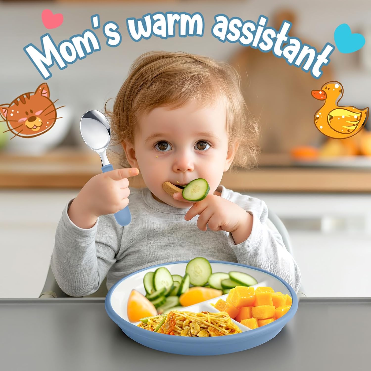 Teenyyou 2 Pack Toddler Plates with Anti-Slip Silicone Sleeve