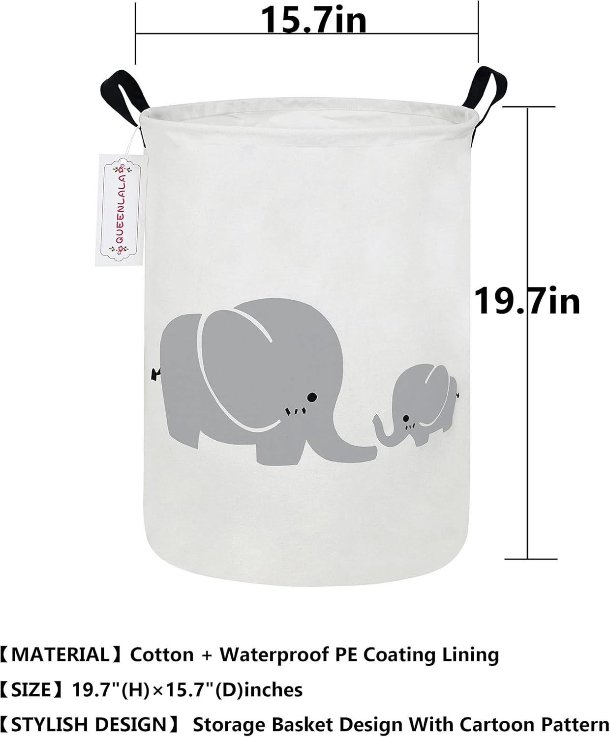 QUEENLALA Collapsible Laundry Basket with Elephant Design