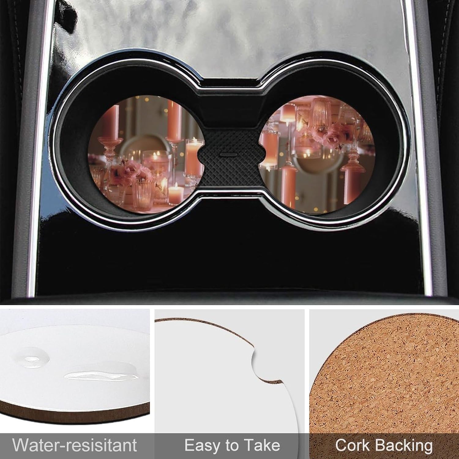 Car Cup Holder 2 Pack with Anti-Slip Coasters