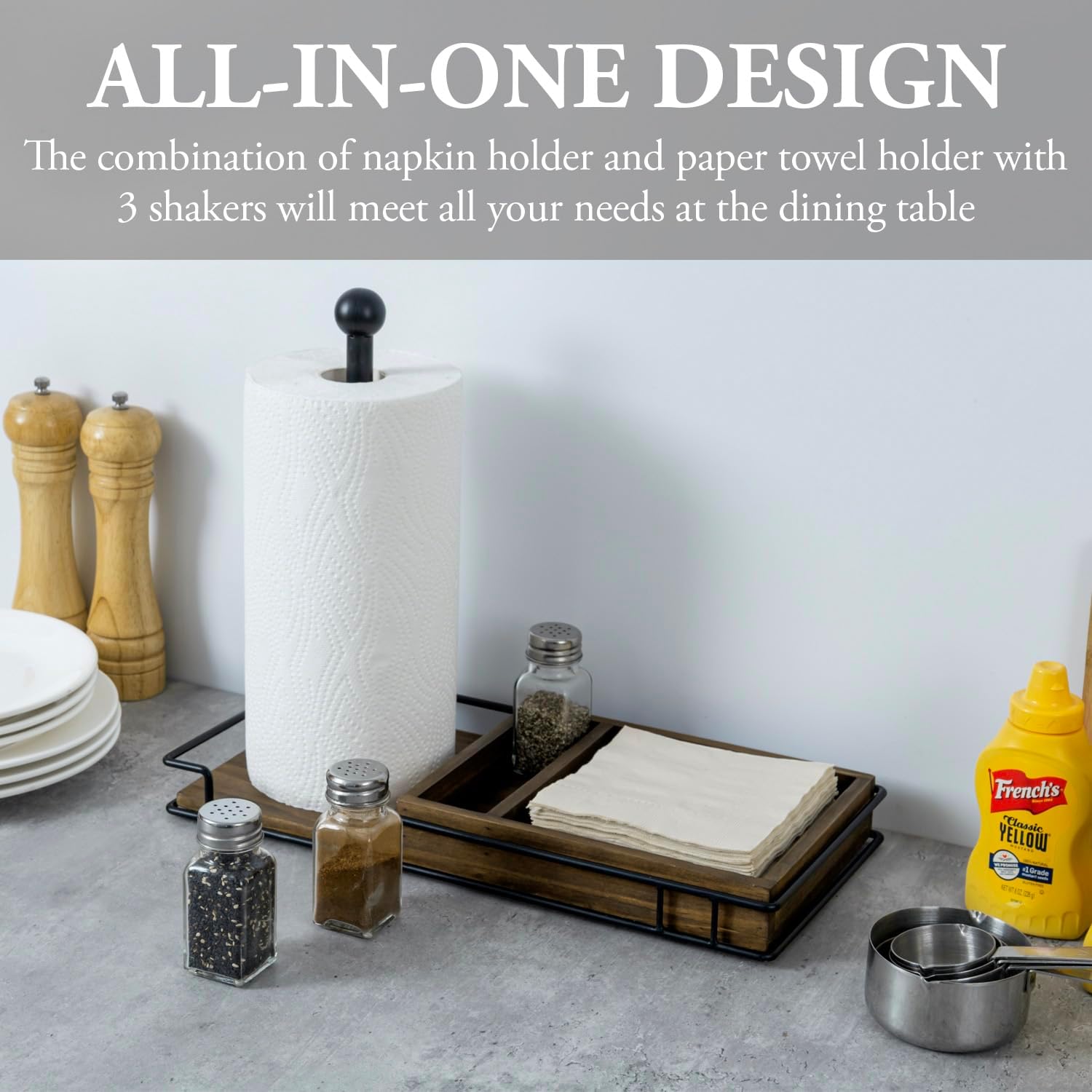 MyGift Rustic Industrial Paper Towel Caddy Combo