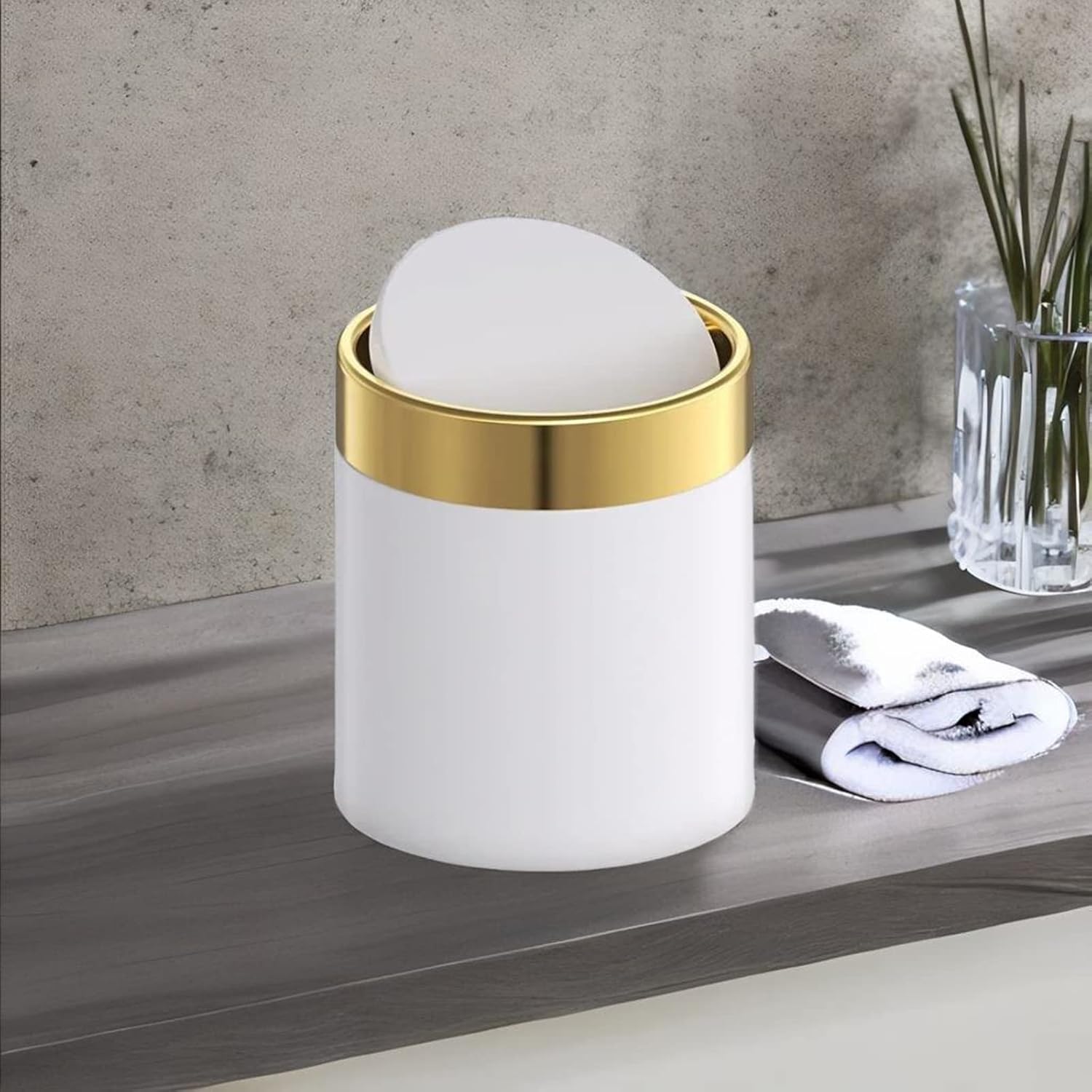 Mini Trash Can with Lid 15L White