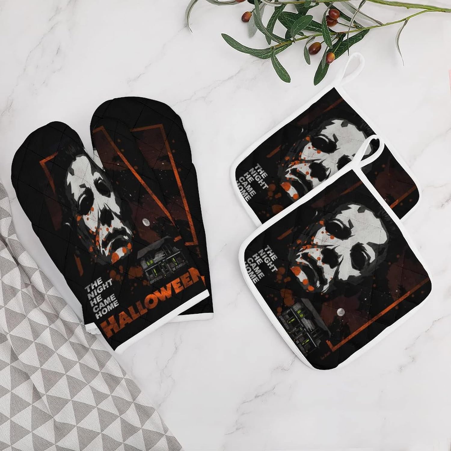 ZHANGXM Halloween Michael Myers Oven Mitts and Pot Holders Set