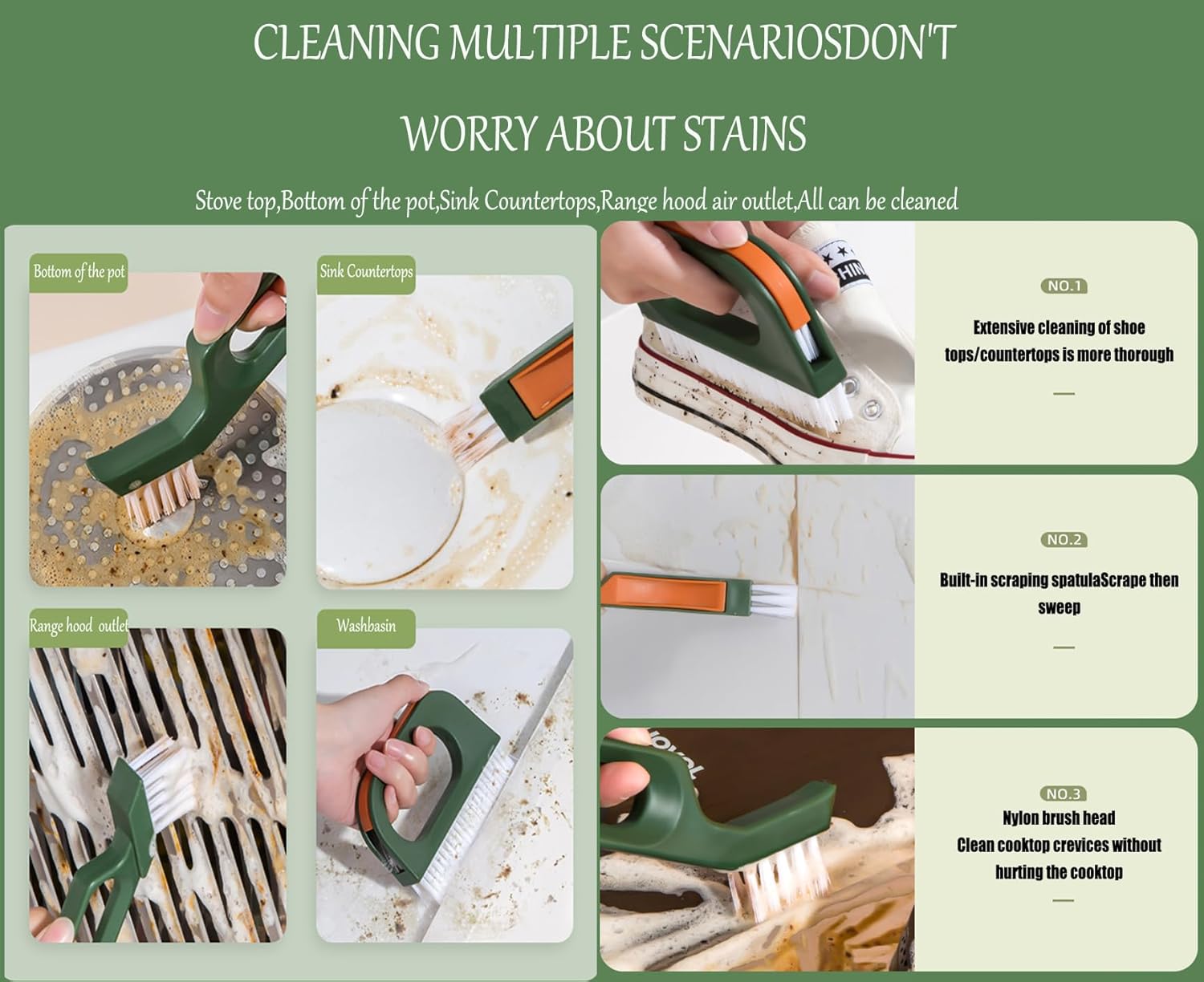 FPVPRO Kitchen Scrub Brush Set with 4 Heads and Storage Box