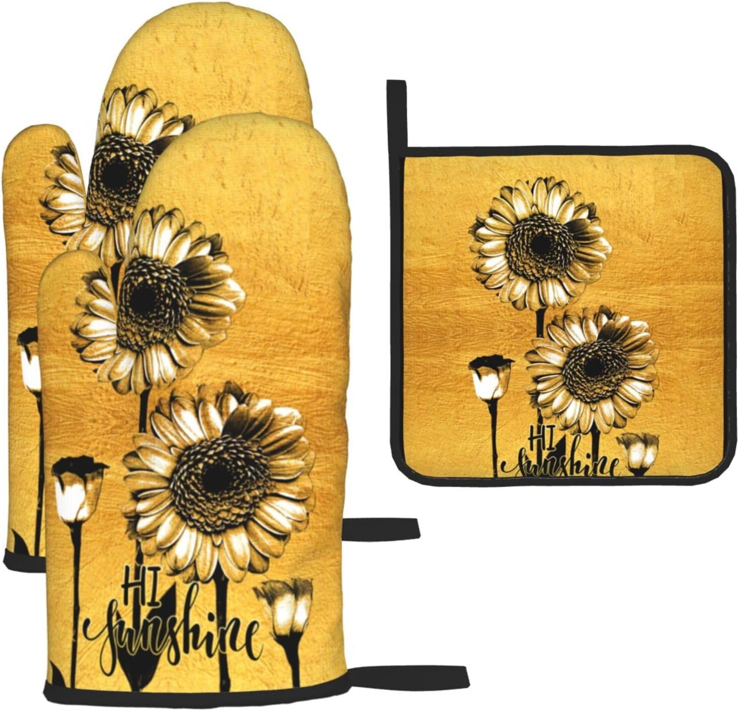 TNOKKU Sunflower Oven Mitts Set for Women