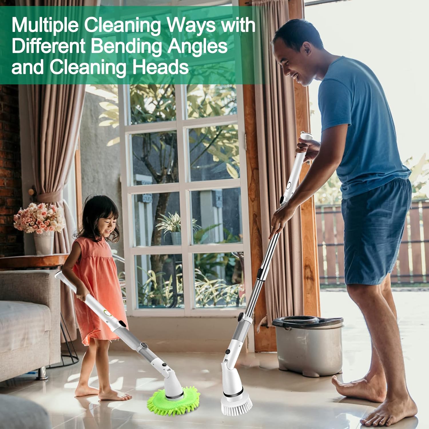 Electric Spin Scrubber with 6 Brush Heads and Adjustable Handle