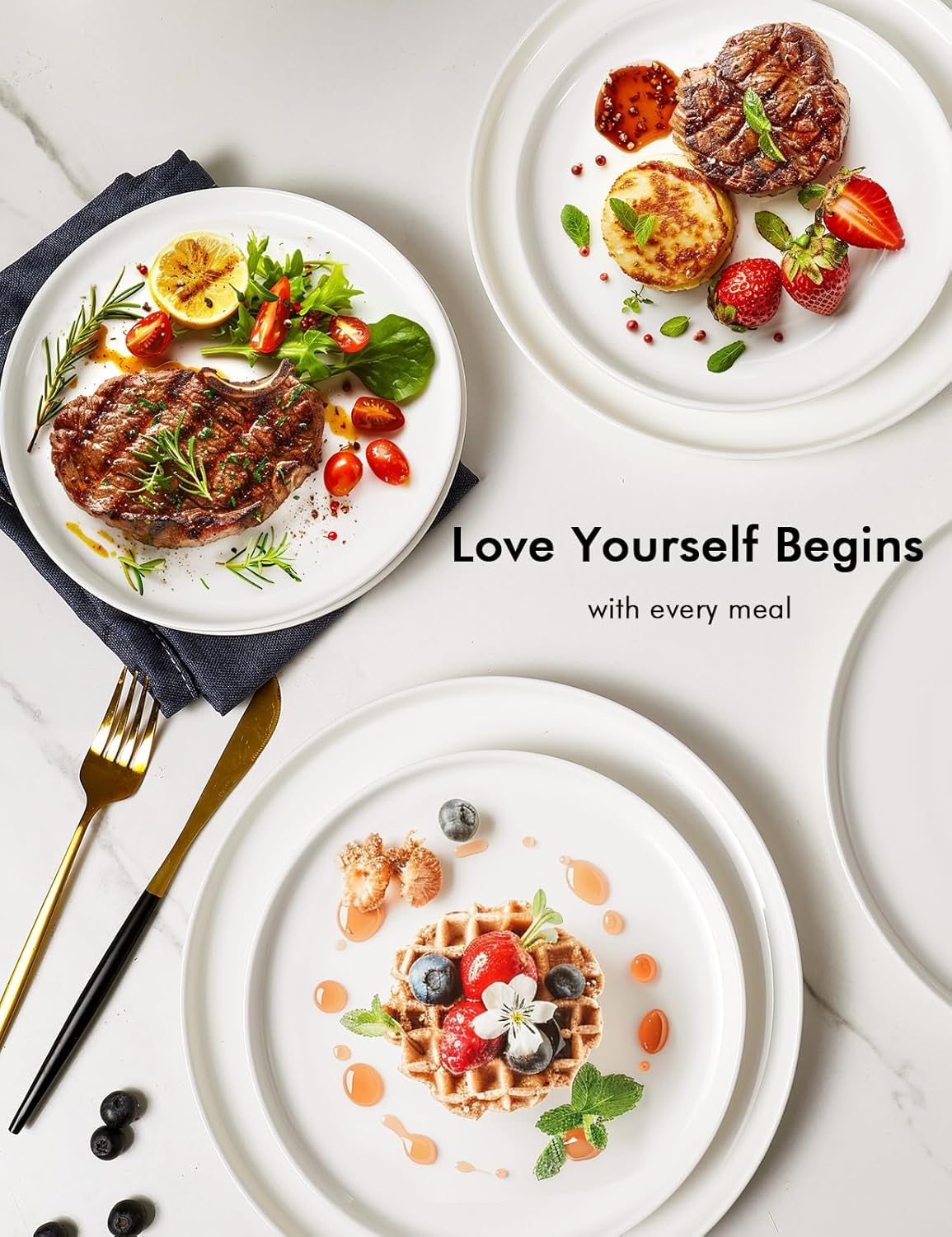 AISBUGUR 6-Piece 10-Inch Dinner Plates Set White