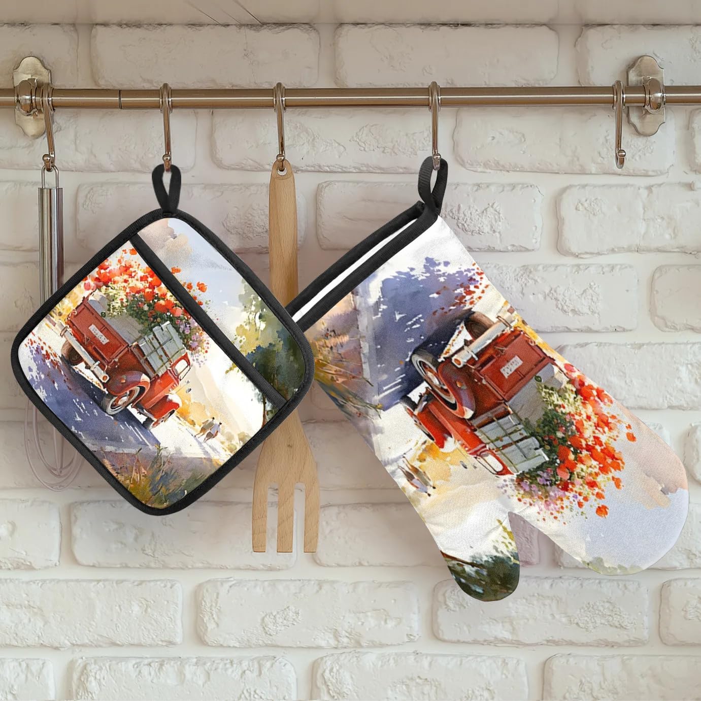 Eativisa Flower Truck Road Oven Mitt Set