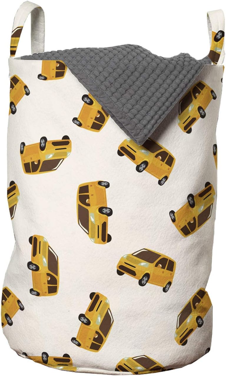 Ambesonne Cartoon Car Laundry Bag 13x19 Marigold Brown Black