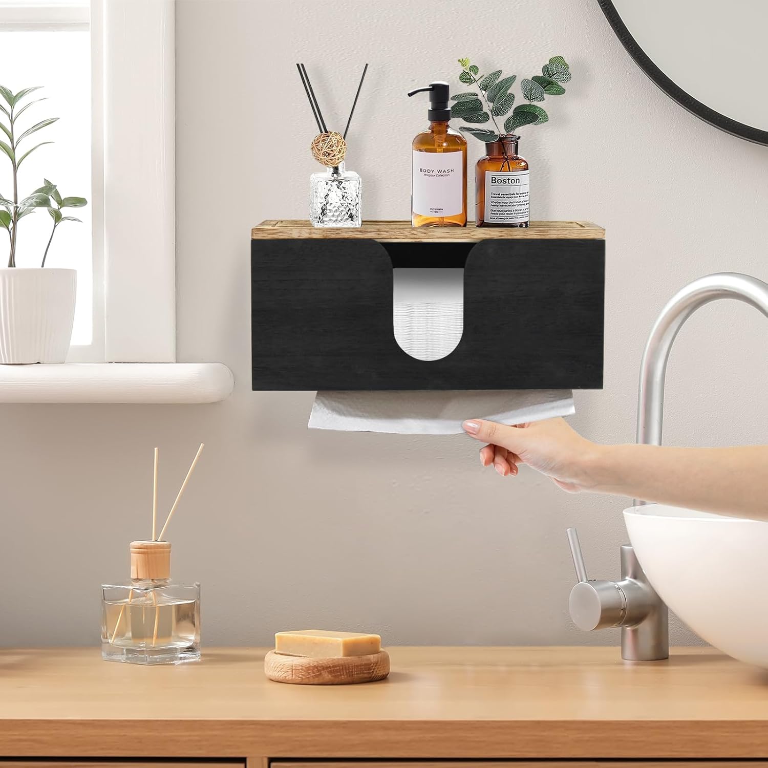 2 Pack Solid Wood Paper Towel Dispenser with Lid Wall Mount