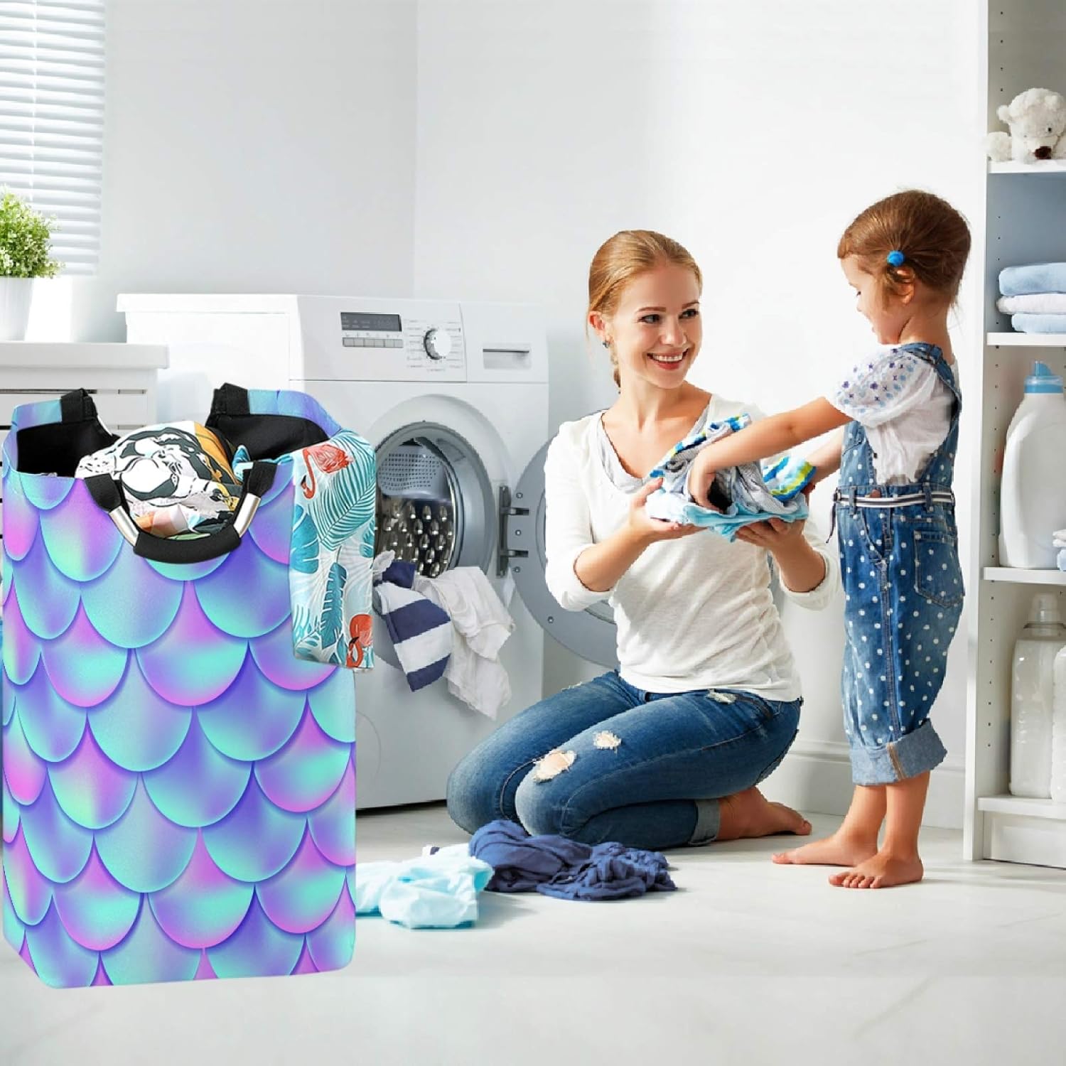 visesunny Magic Mermaid Scale Laundry Hamper Basket