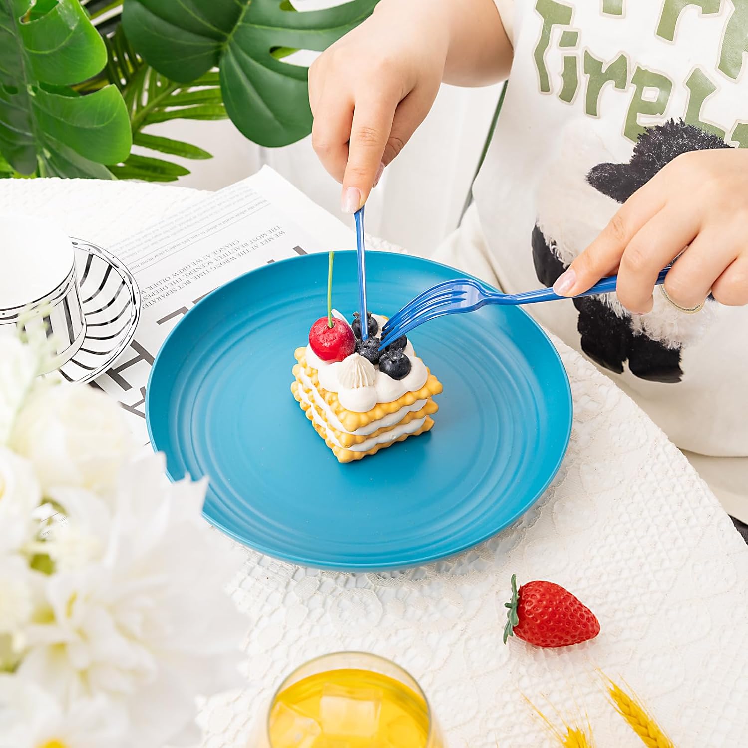 LIYH 20 PCS Wheat Straw Plates - 9 Inch Unbreakable Dinnerware