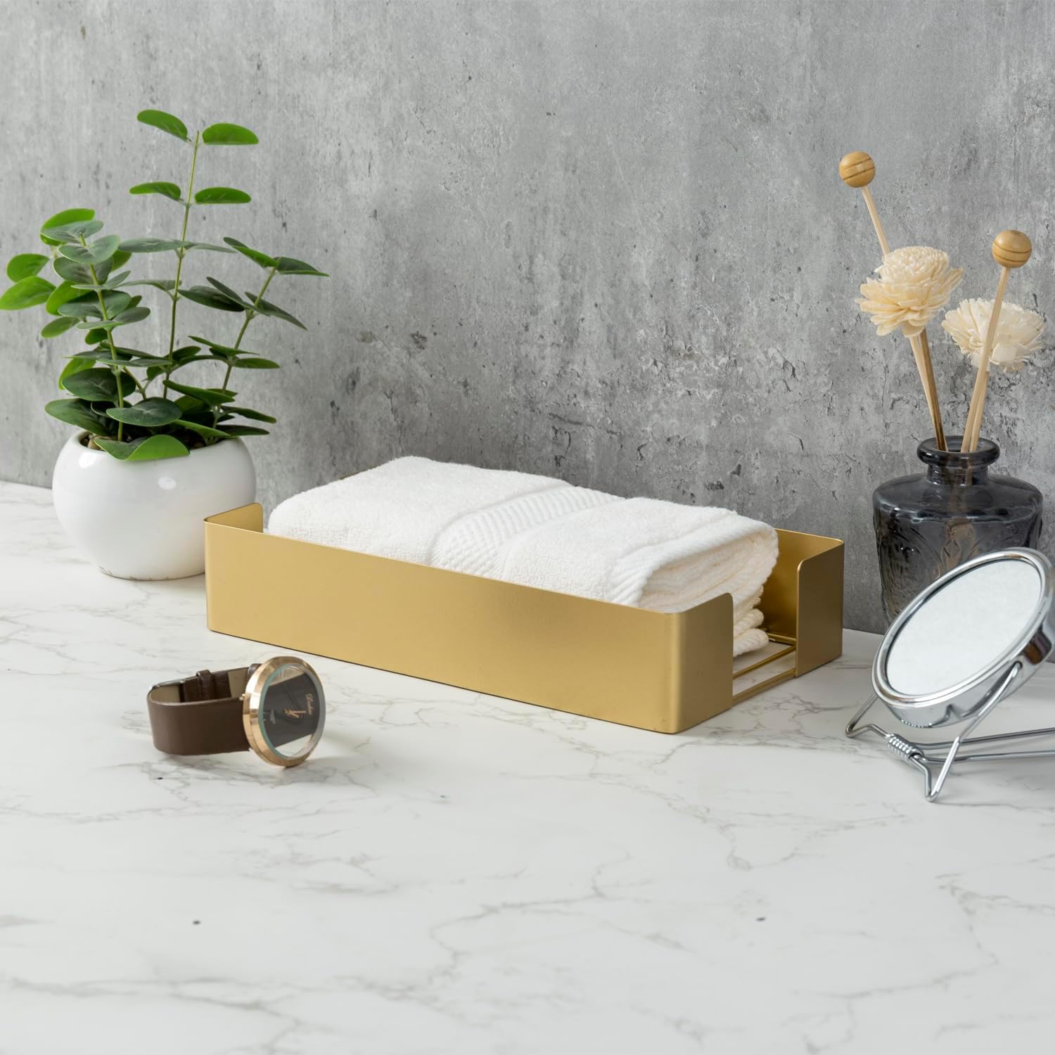 MyGift Modern Gold Tone Paper Towel Holder for Bathroom Countertop