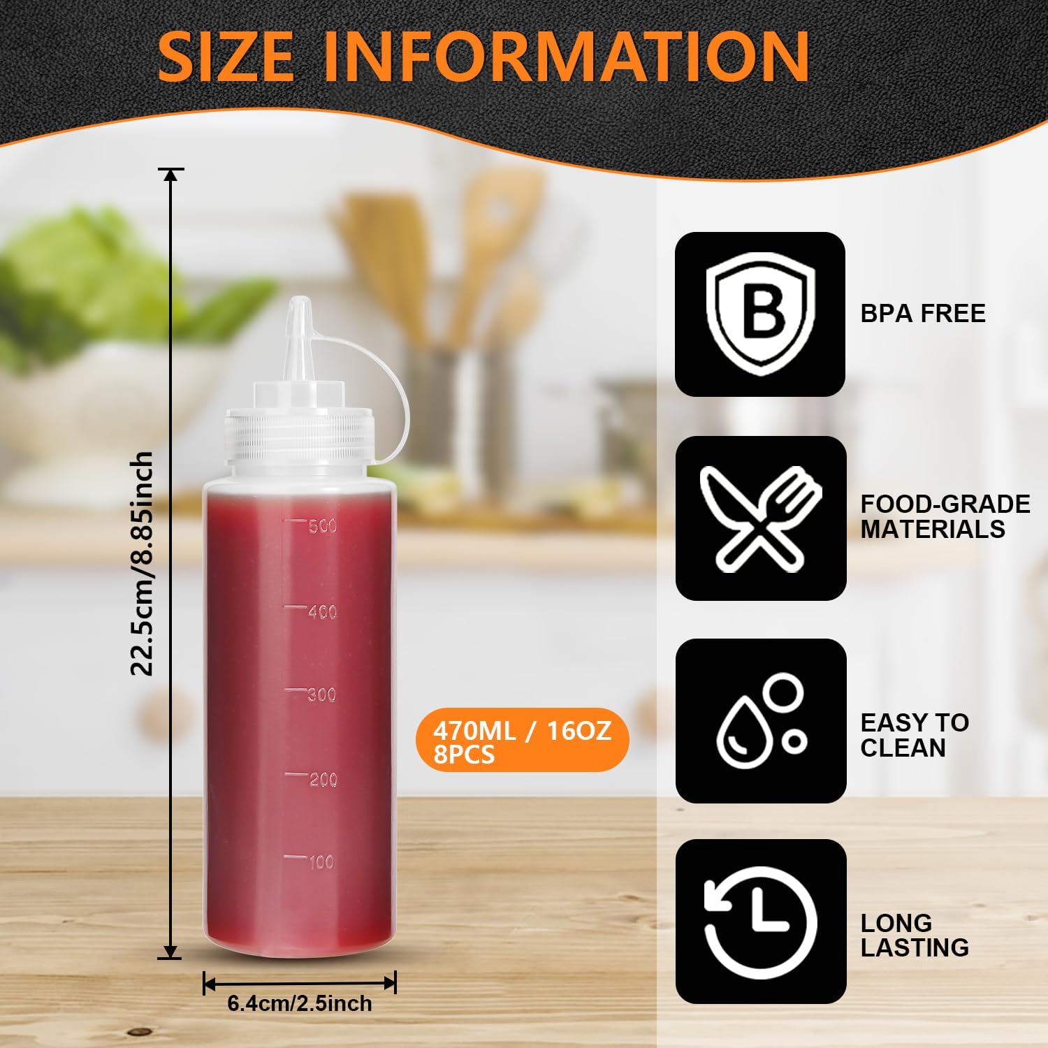 OAMCEG 16OZ Squeeze Bottles 8 Pack BPA Free Durable