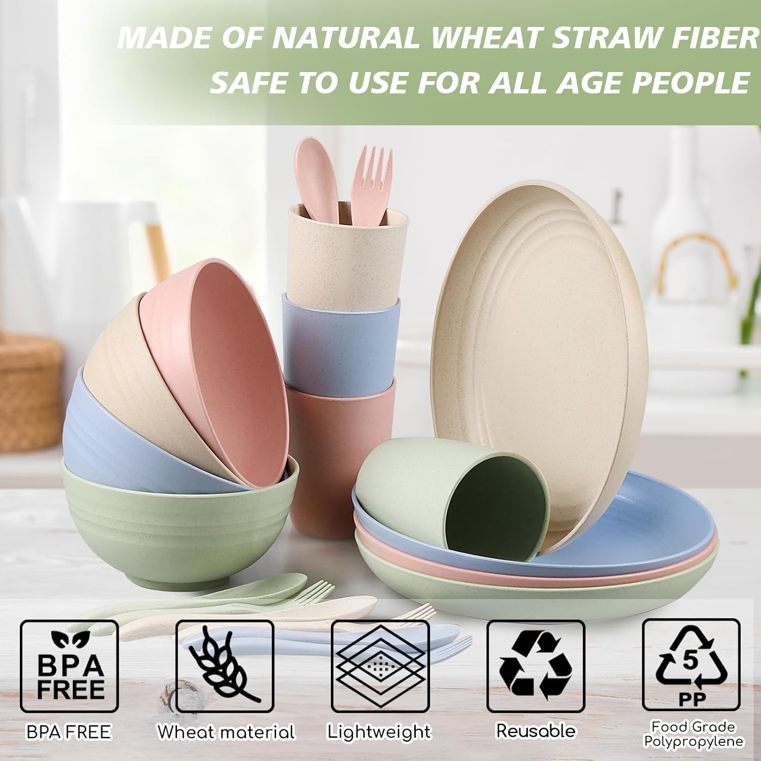 Shopwithgreen 20 PCS Wheat Straw Dinnerware Set for 4 1