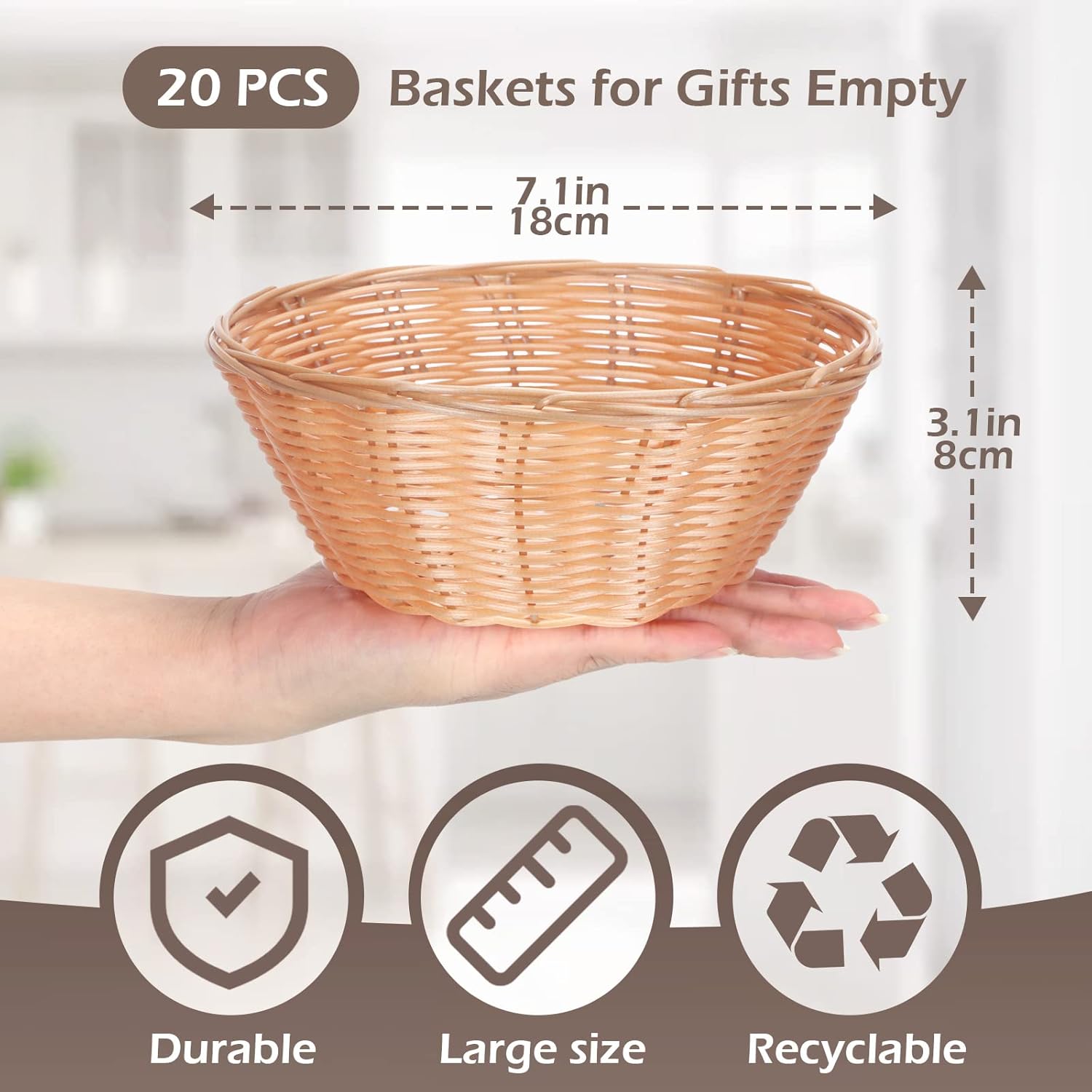 20 Pcs Plastic Woven Round Baskets 7 Inch Food Storage Serving Containers