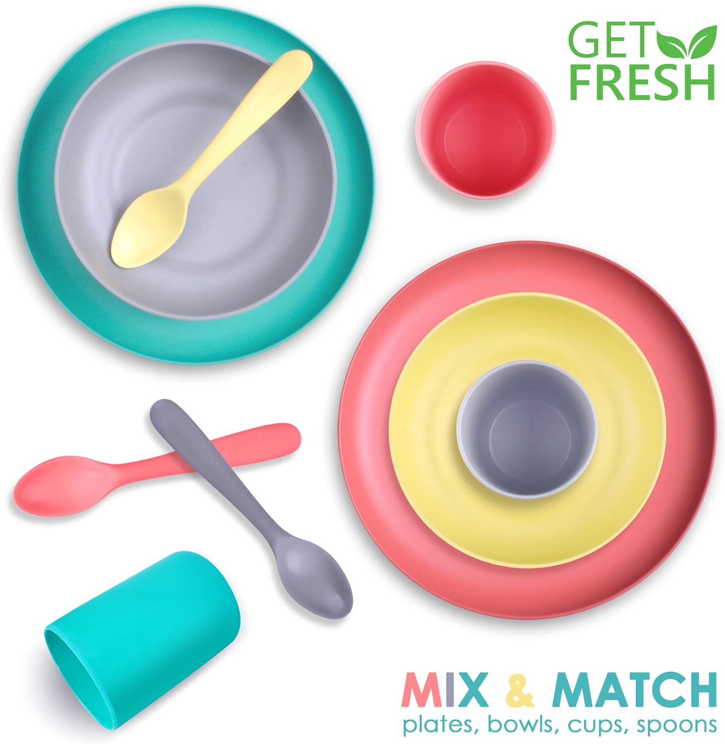 GET FRESH Bamboo Kids Plates 4-Pack Set