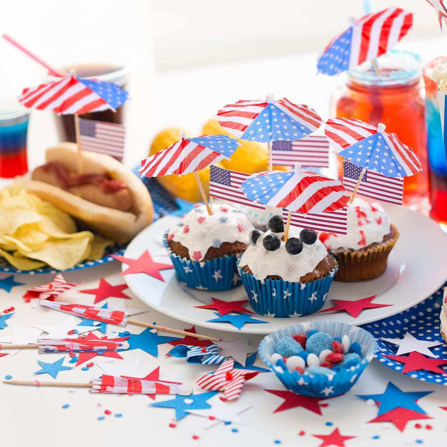 150 Pieces American Flag Cocktail Picks with Wood Toothpicks